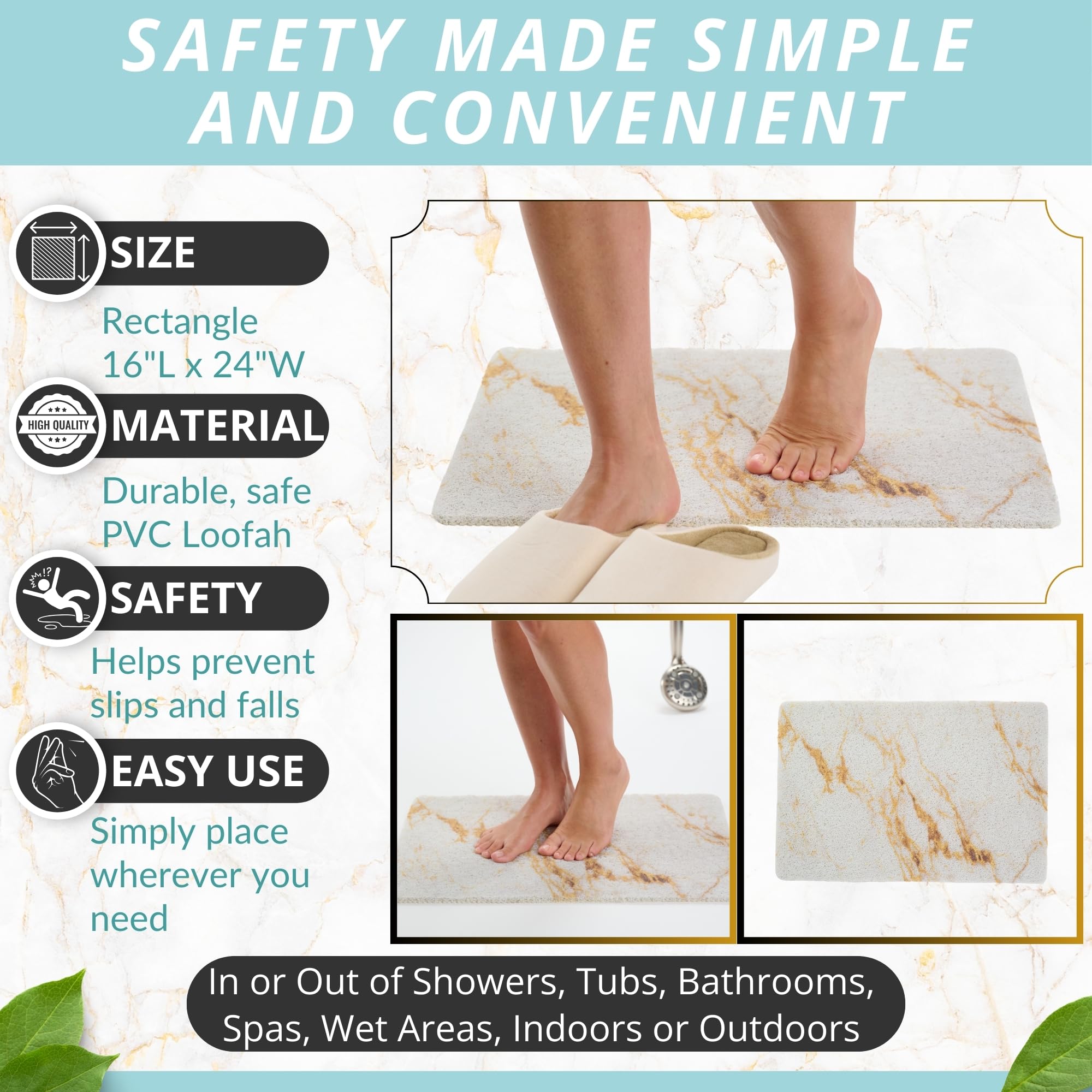 Loofah Shower Mat Non Slip - Shower Anti Slip Mat - Bath Mat For Textured Tub Surface - Bath Mat For Shower - Shower Grip Mat -