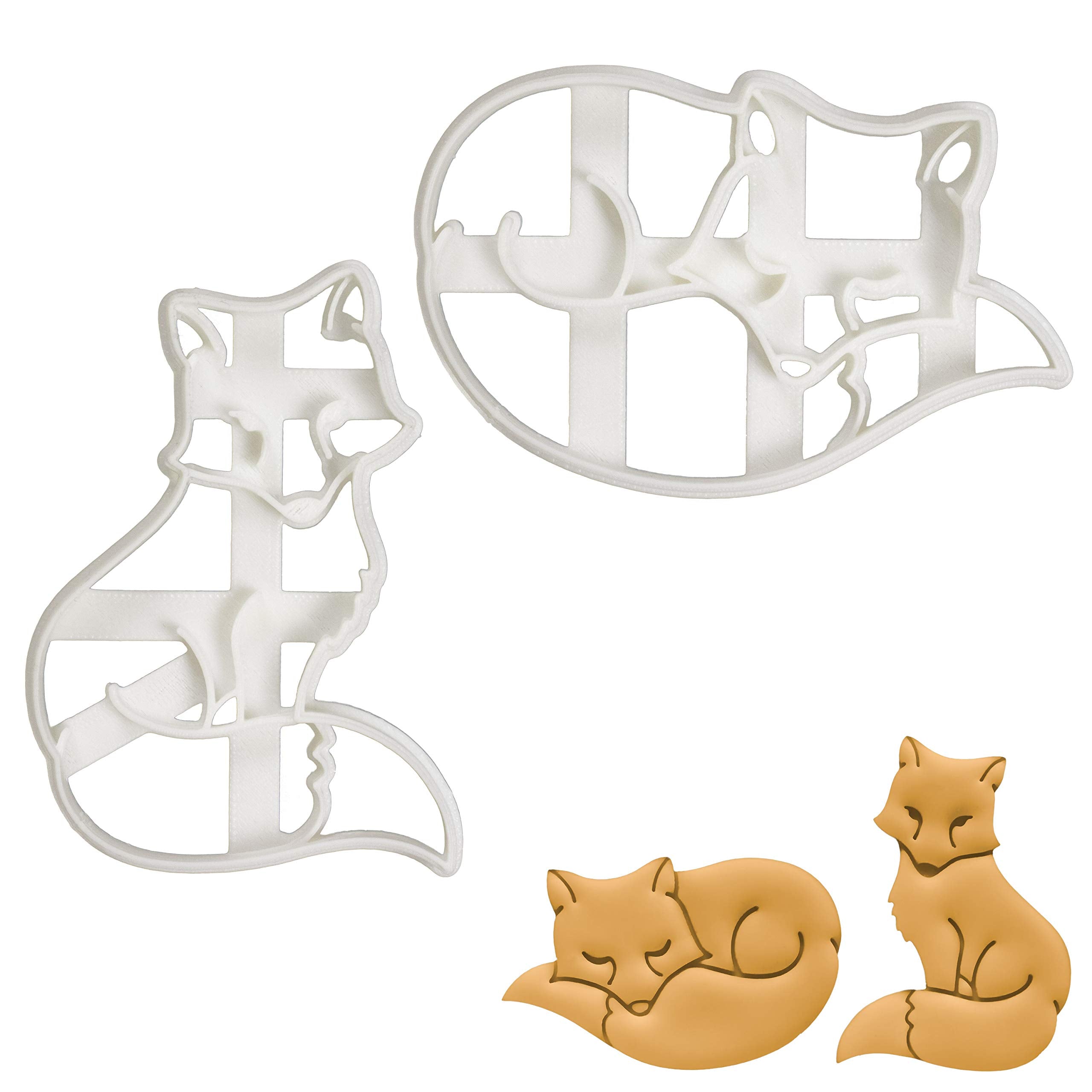 Set Of 2 Fox Cookie Cutters (Designs: Fox Sleeeping And Sitting), 2 Pieces - Bakerlogy