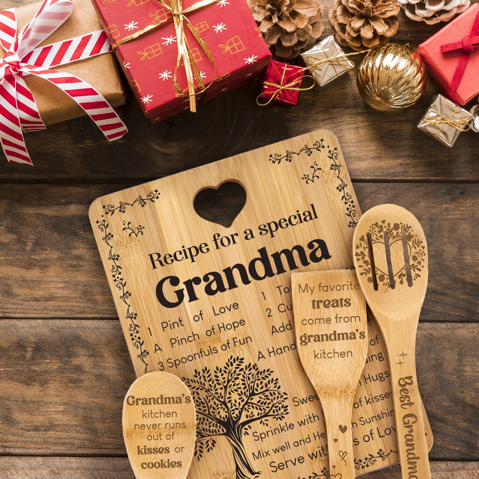 Grandma Gifts, Christmas Birthday Gift for Grandmas Nanny from Grandkids, Bamboo Cutting Board, Grandparents Thankgiving Christm