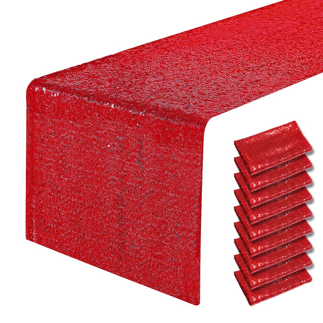 10 Packs 12 X 72 Inches Red Sequin Table Runner, Glitter Runner For Birthday Party Supplies Decorations Wedding Bachelorette Hol