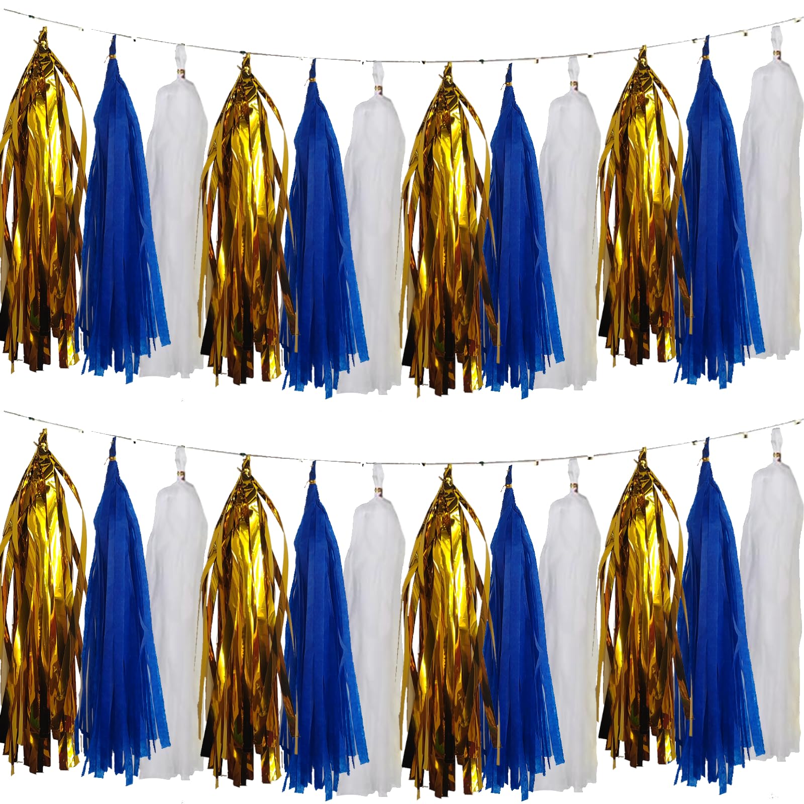 We Moment Navy Blue Gold White Tassel Garland Banner Paper Tassels for Boys Girls Birthday Graduation Decorations,Pack of 15