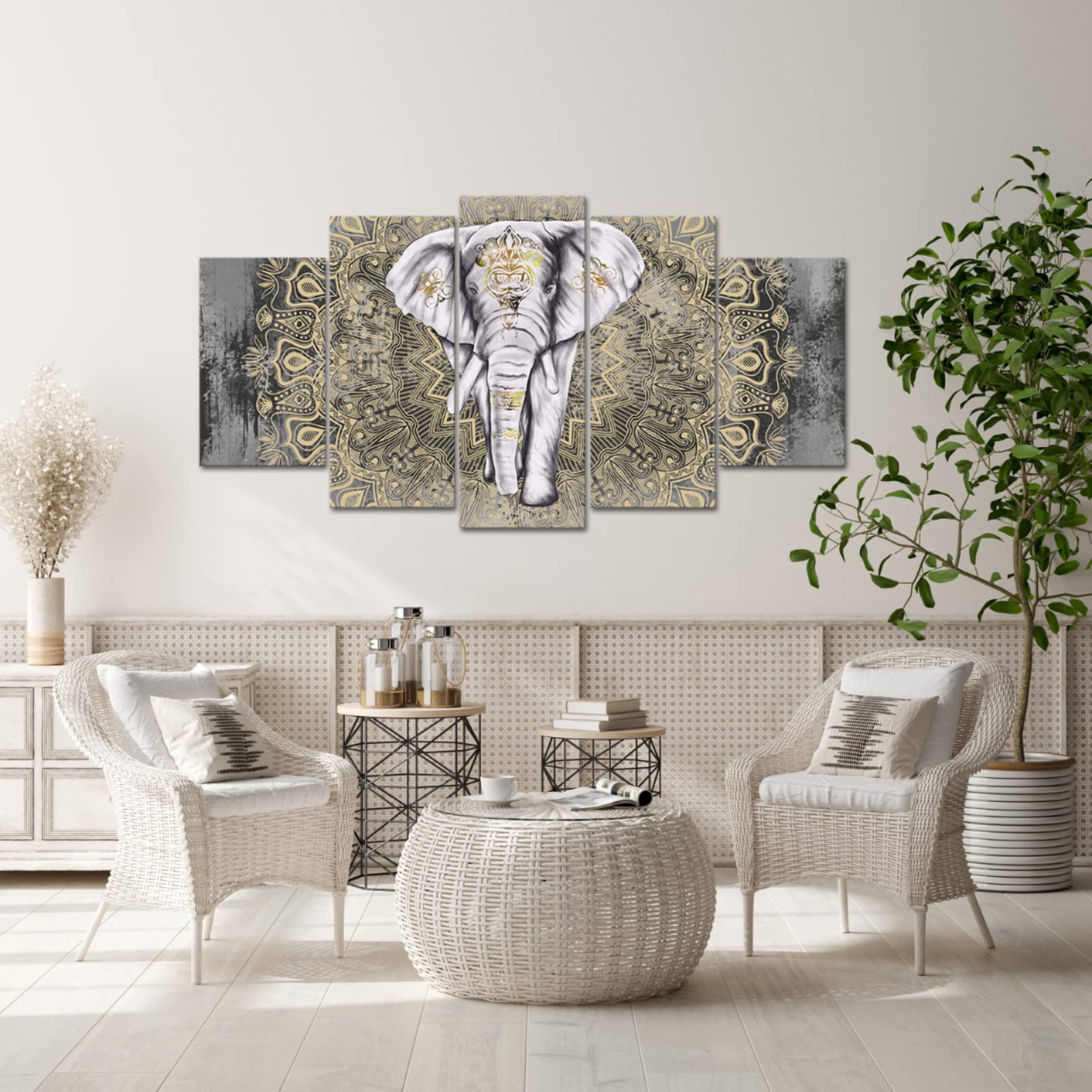 Fushvre Elephant Painting Canvas Wall Art Large Tribal Indian Elephant With Boho Elephant Picture Print For Living Room Wall Dec