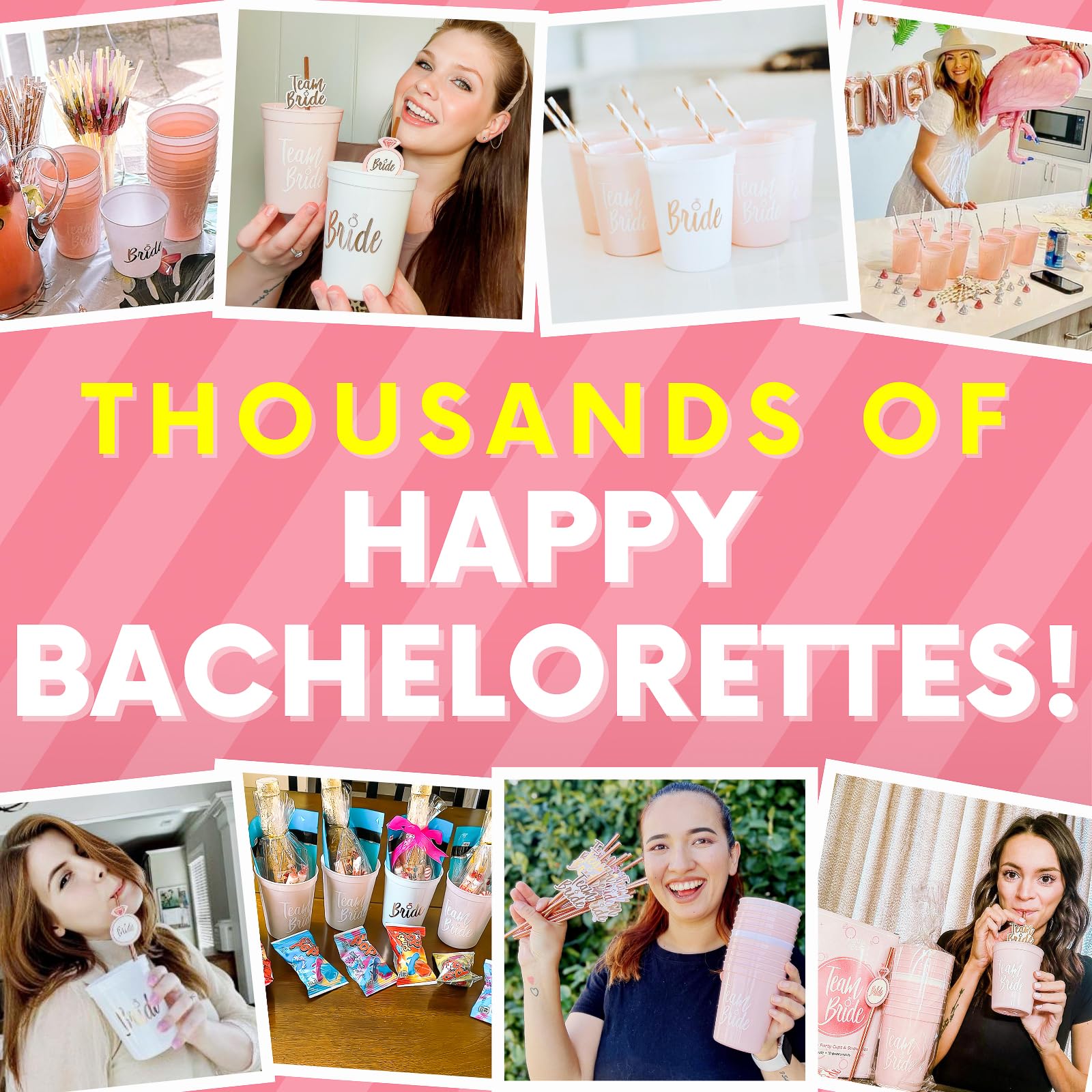 Team Bride Bachelorette Party Cups - Bride Cup & Bridesmaid Cups Bachelorette Party Decorations - Reusable Bachelorette Cups For