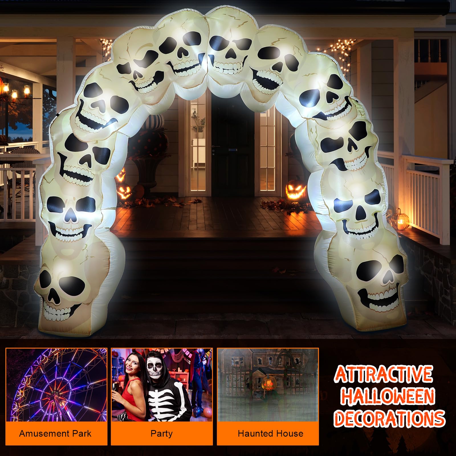Leyndo 9 ft Halloween Inflatables Archway Outdoor Skull Inflatables Archway with Built-in LED Large Halloween Decorations Outdoo