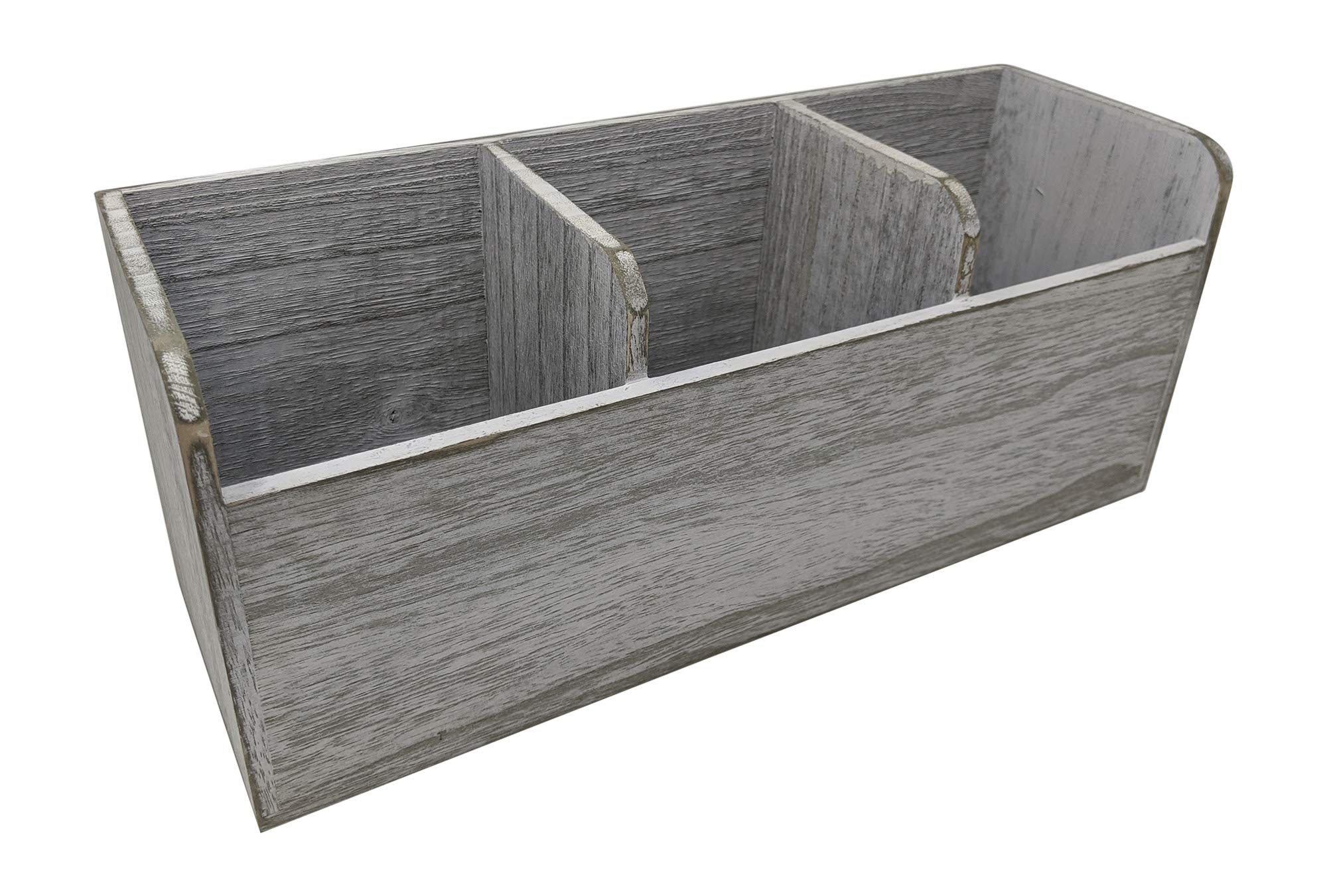 Gianna'S Home Rustic Farmhouse 3 Compartment Wooden Countertop Kitchen Desk Caddy Utensil Organizer