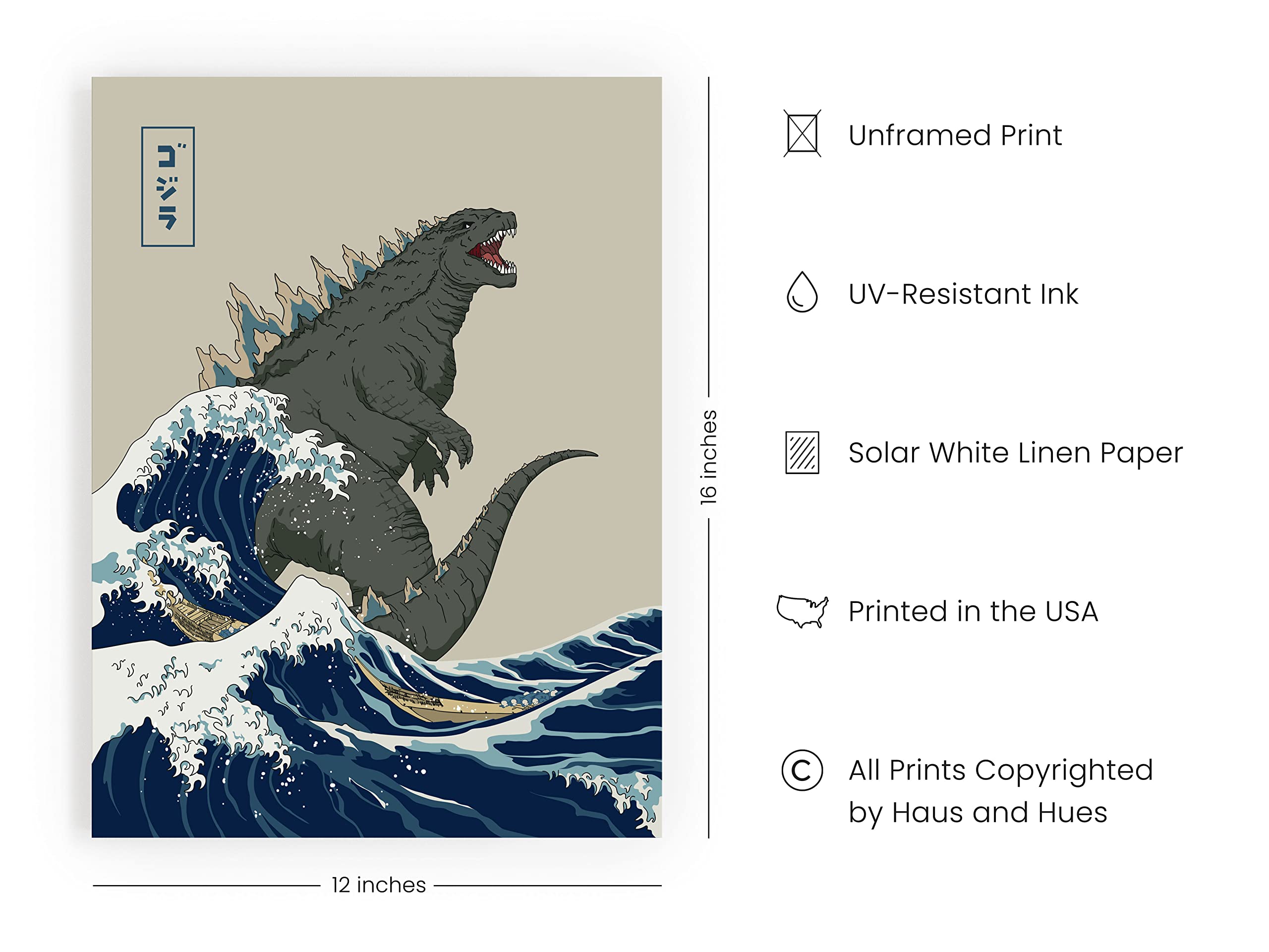Haus And Hues Giant Art Poster - Japanese Wall Art Posters For Walls, Japanese Art Posters For Boys Room, King Of Monsters Poste