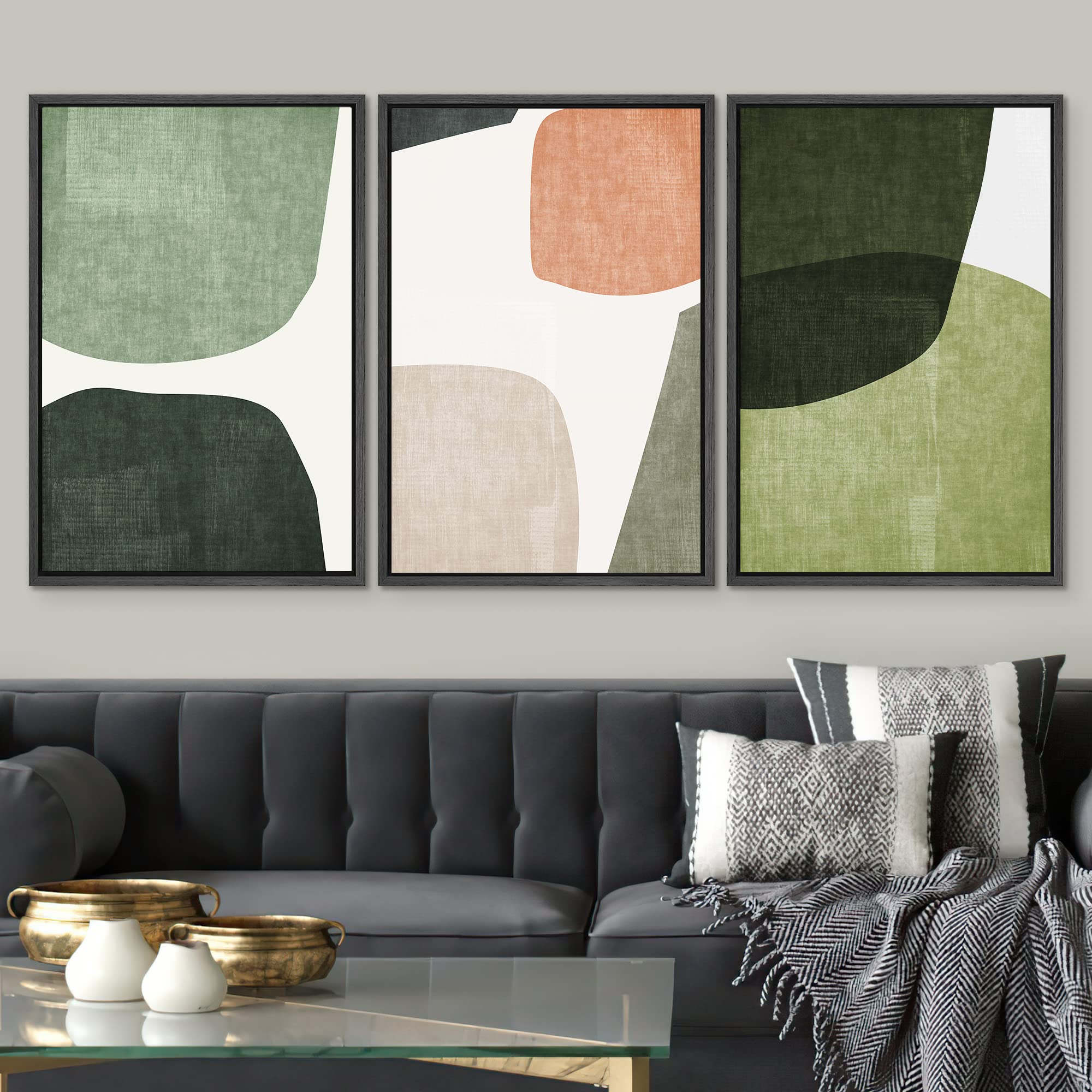 SIGNWIN Framed Canvas Print Wall Art Trio of Multicolored Transparent Ovals Abstract Shapes Illustrations Modern Art Multicolor Pastel for Living Room  Bedroom  Office - 16''x24''x3 Black