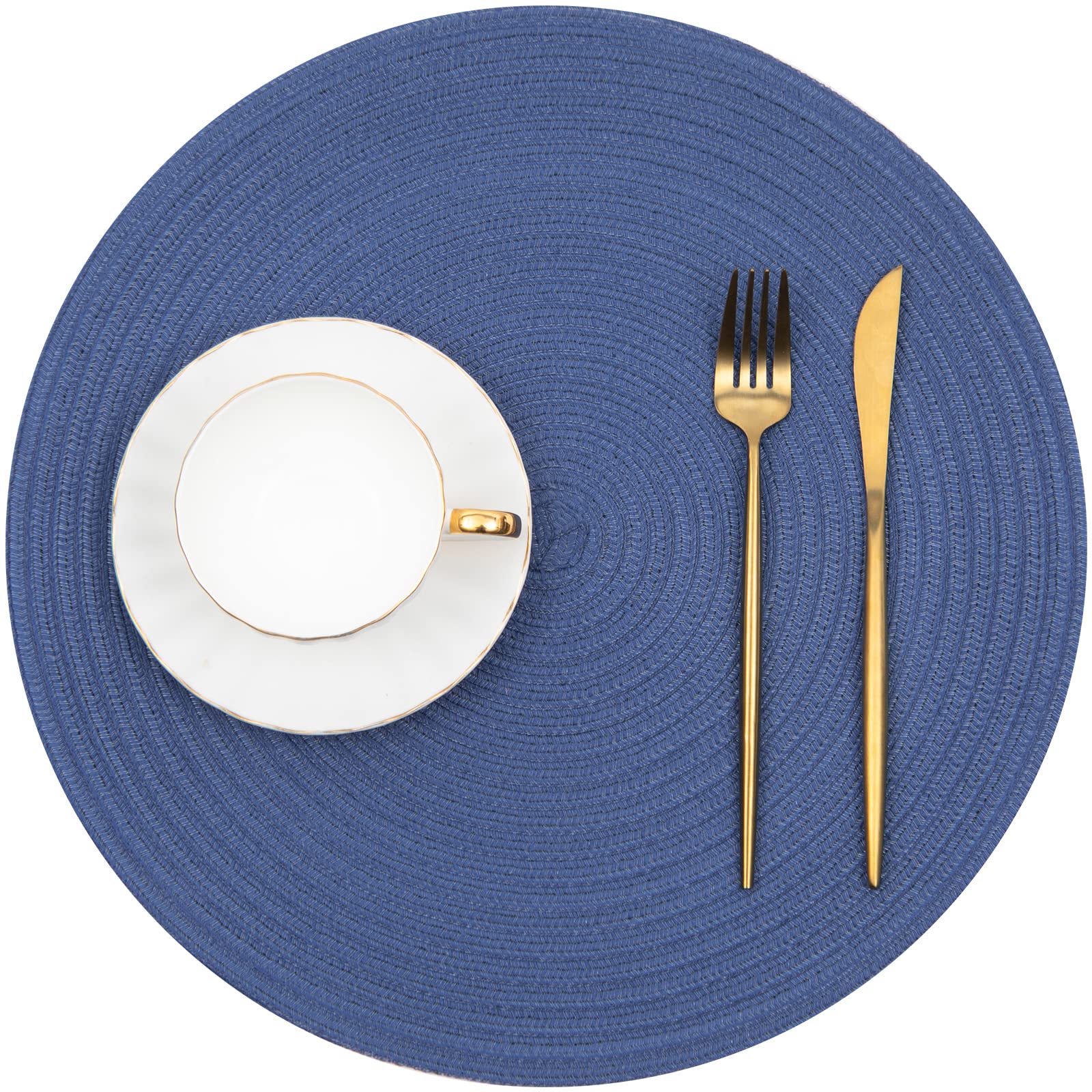 Shacos Round Placemats Set Of 6 Washable 15 Inch Round Table Mats Cotton Polyester Woven Braided Place Mats For Dining Table (Sa