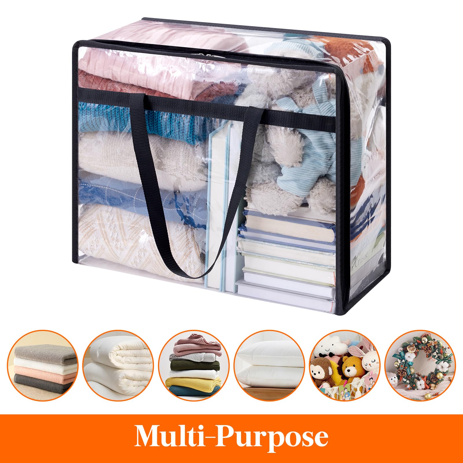 Lifewit 8 Pack Clear Clothes Storage Bags, 40L Plastic Blanket Storage Bags, Vinyl Foldable Moving Bags with Zipper, Closet Orga