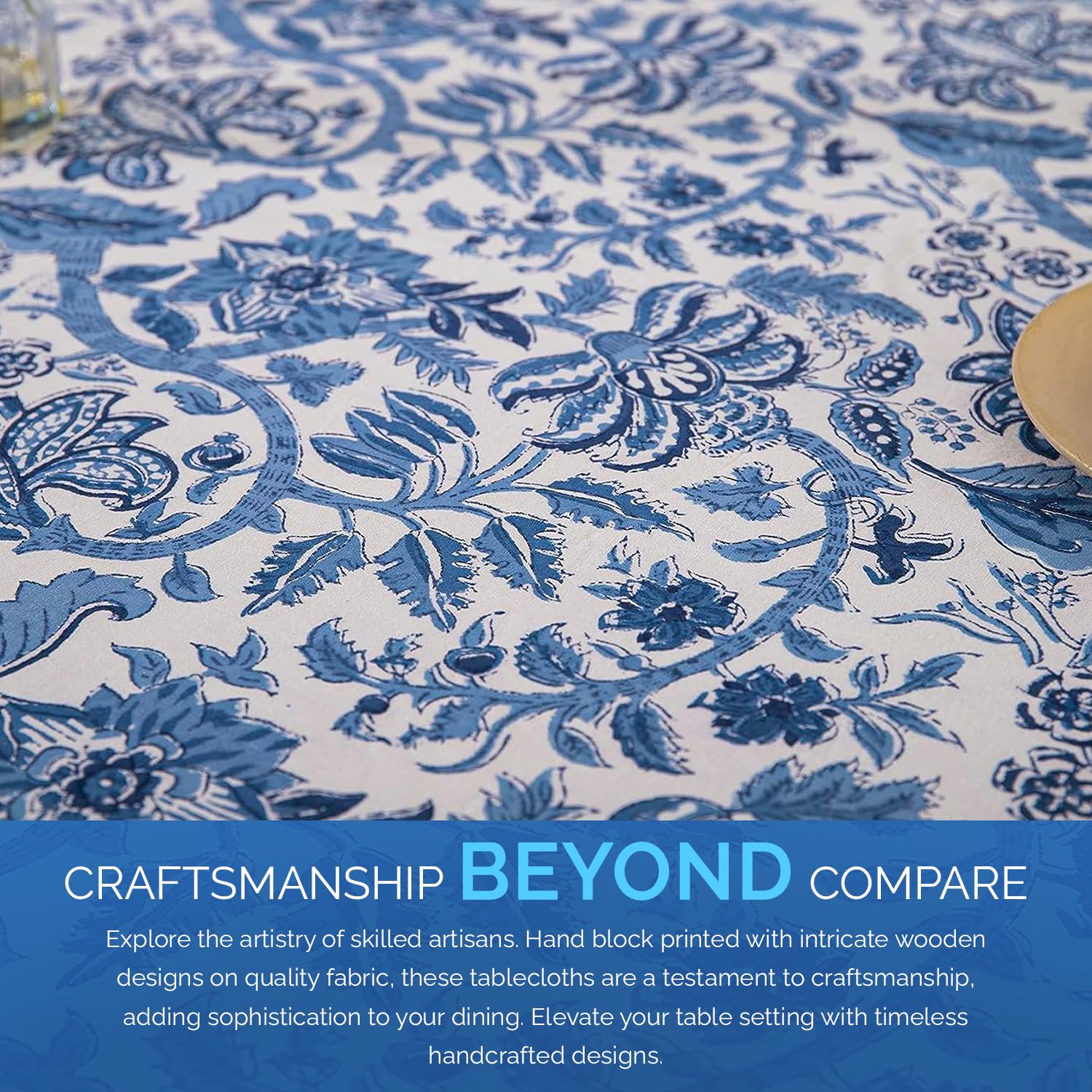 Labhanshi Indian Block Print Table Cloth|Jaipur Rectangle Floral Cotton Table Cover 60X90 Inch 6-Seater Spring Easter Kitchen Di