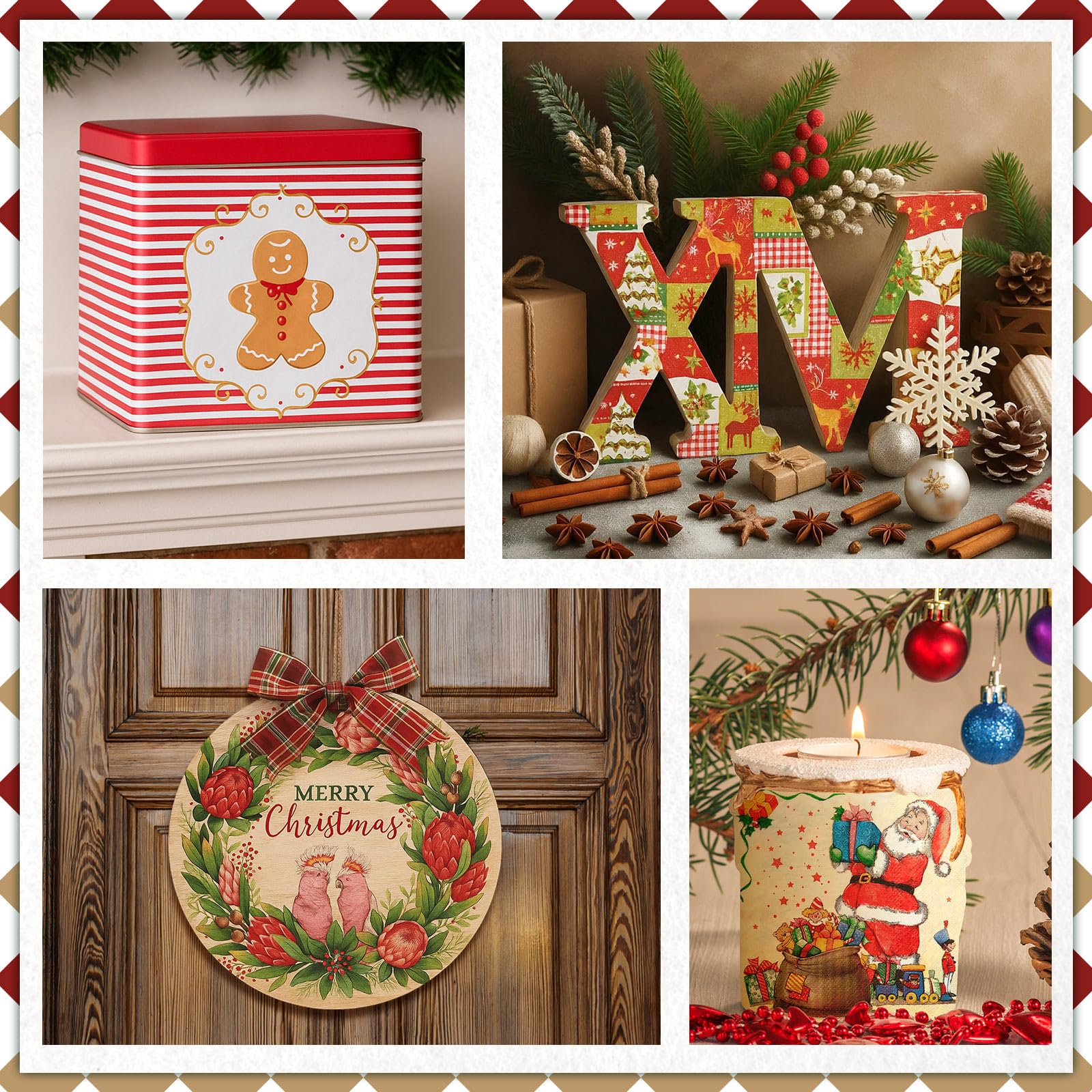 Crtiin 20 Pack Assorted Christmas decoupage napkins Santa Snowman Tree Napkins Decorative Beautiful for Birthday Xmas Winter Par