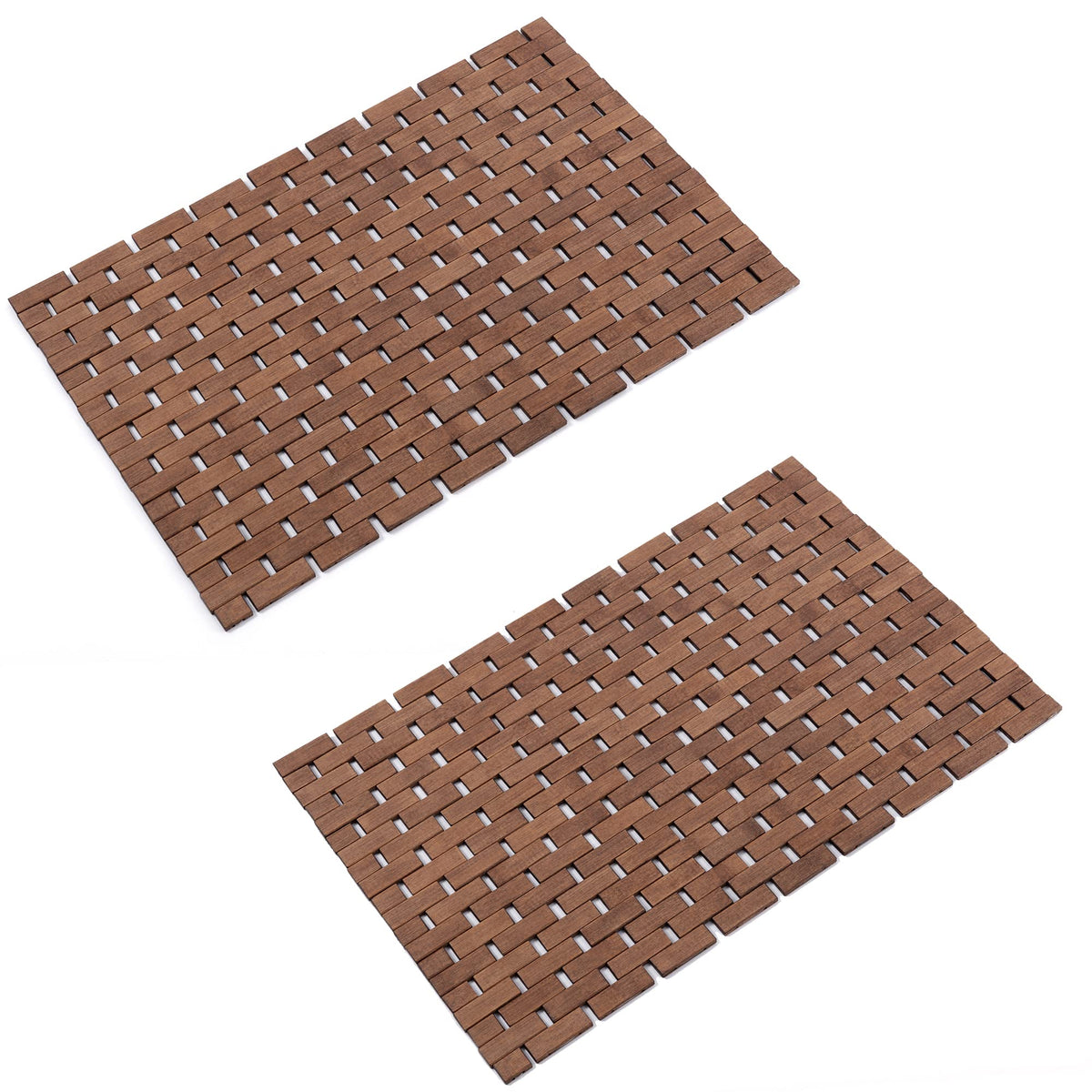 Fovlaurs Bamboo Bath Mat Bathroom Rugs Floor Wood Shower Bathtub Waterproof Non Slip Walnut Accessories 16X24 Inch Easy To Clean