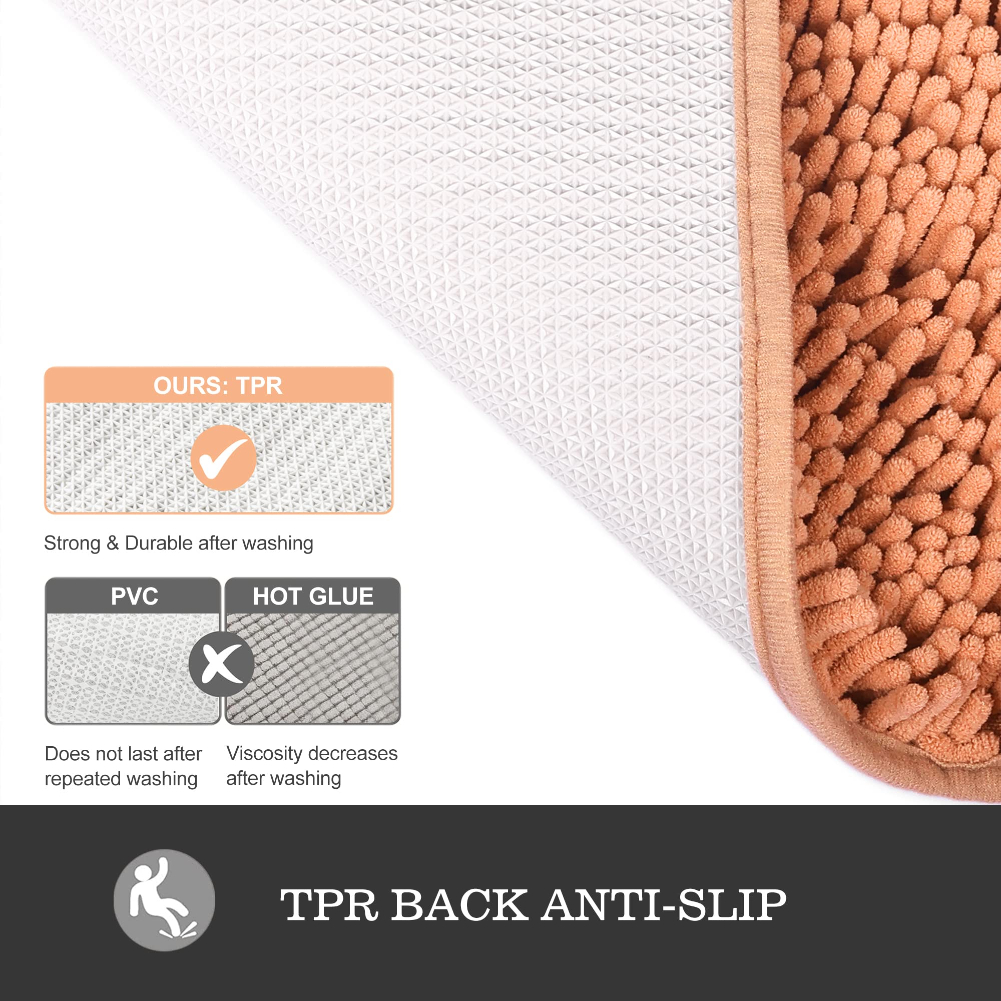 Yeaban Peach Bathroom Rugs - Thick Chenille Bath Mats | Absorbent And Washable Bath Rug Non-Slip, Plush And Soft Rugs For Bathro