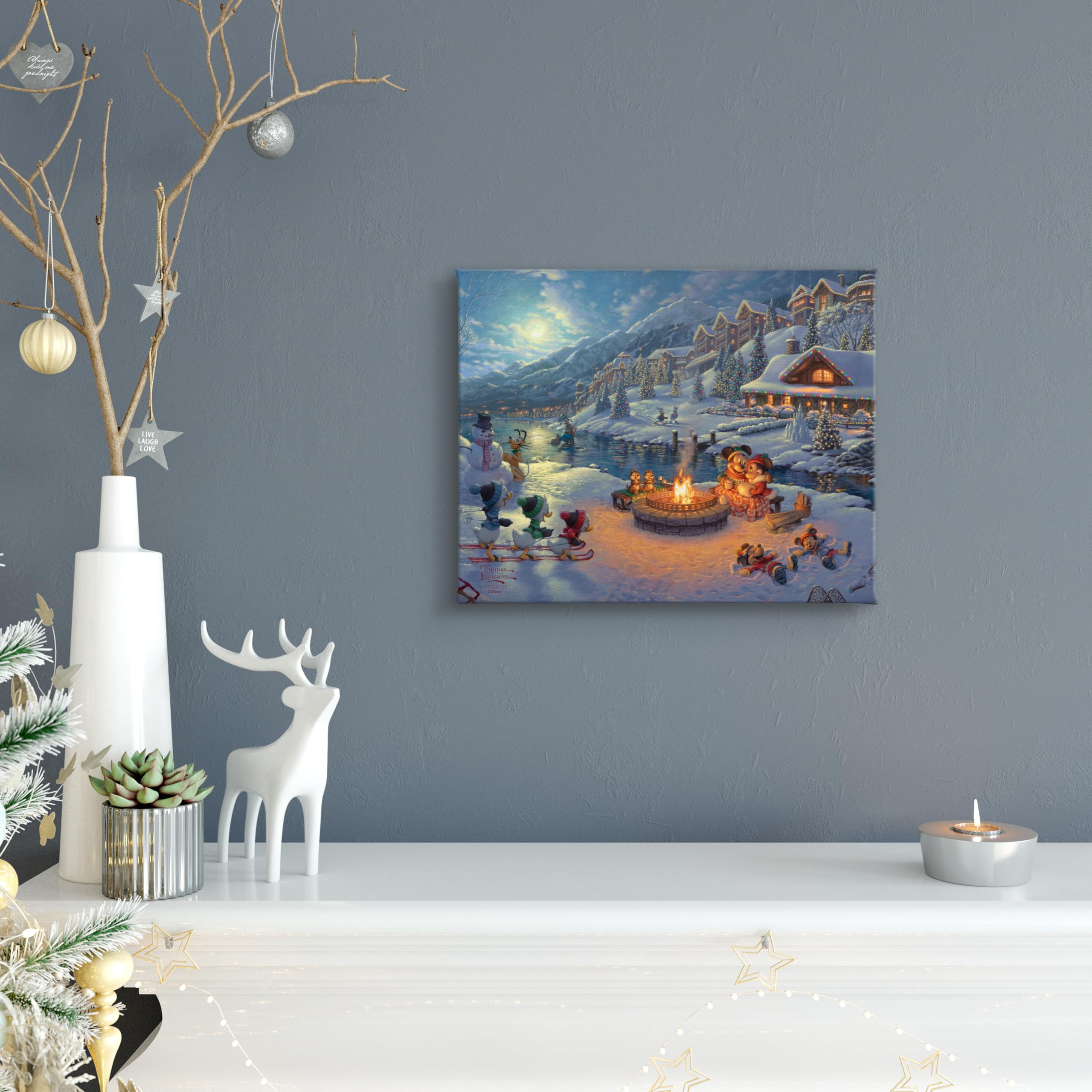 Thomas Kinkade Disney Mickey and Minnie Christmas Lodge 8 x 10 Gallery Wrapped Canvas