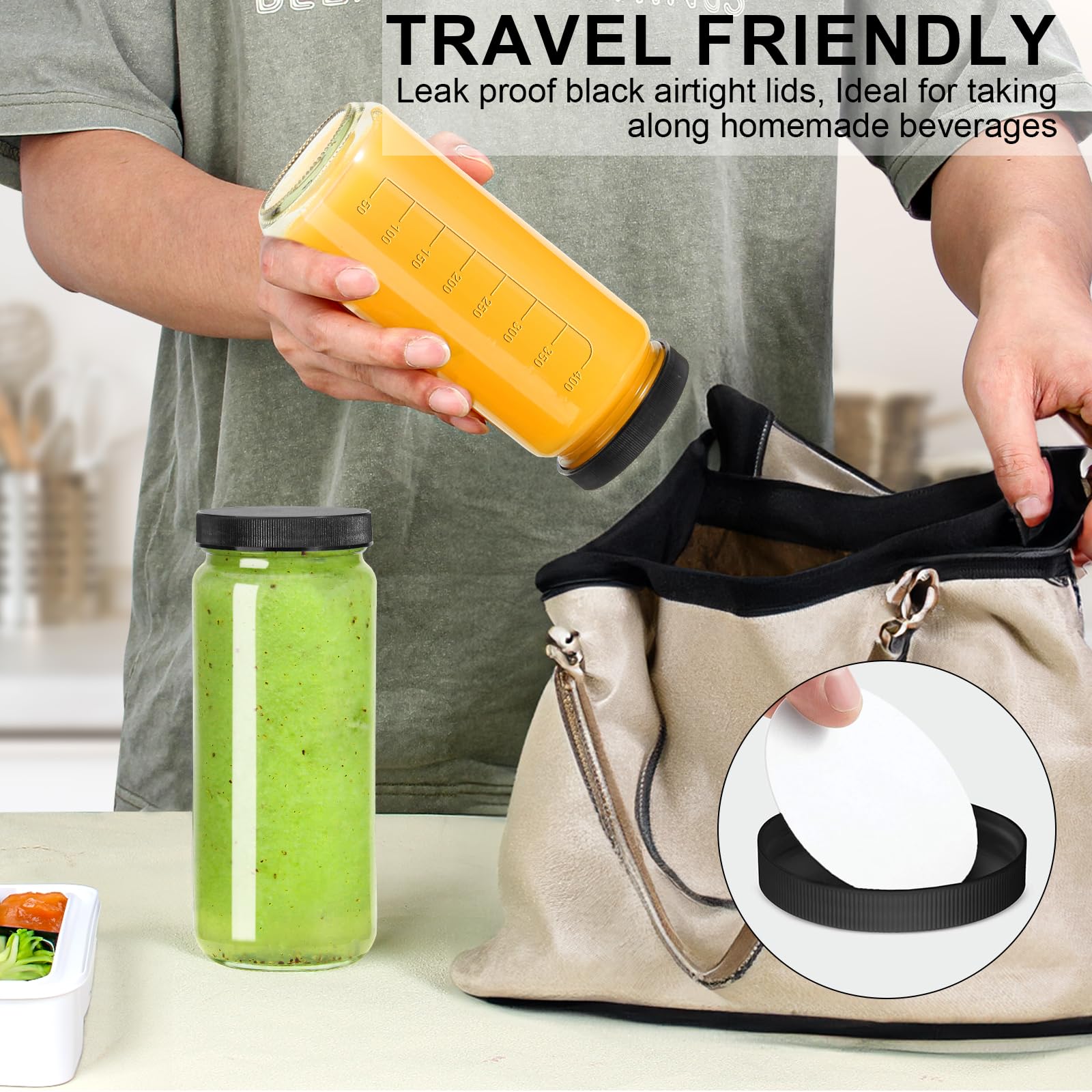 Ruckae 16Oz 10 Pack Juice Bottles, Glass Bottles With Lids, Smoothie Cup Lids And Straws, Water Bottle Mason Jar Drinking Glasse