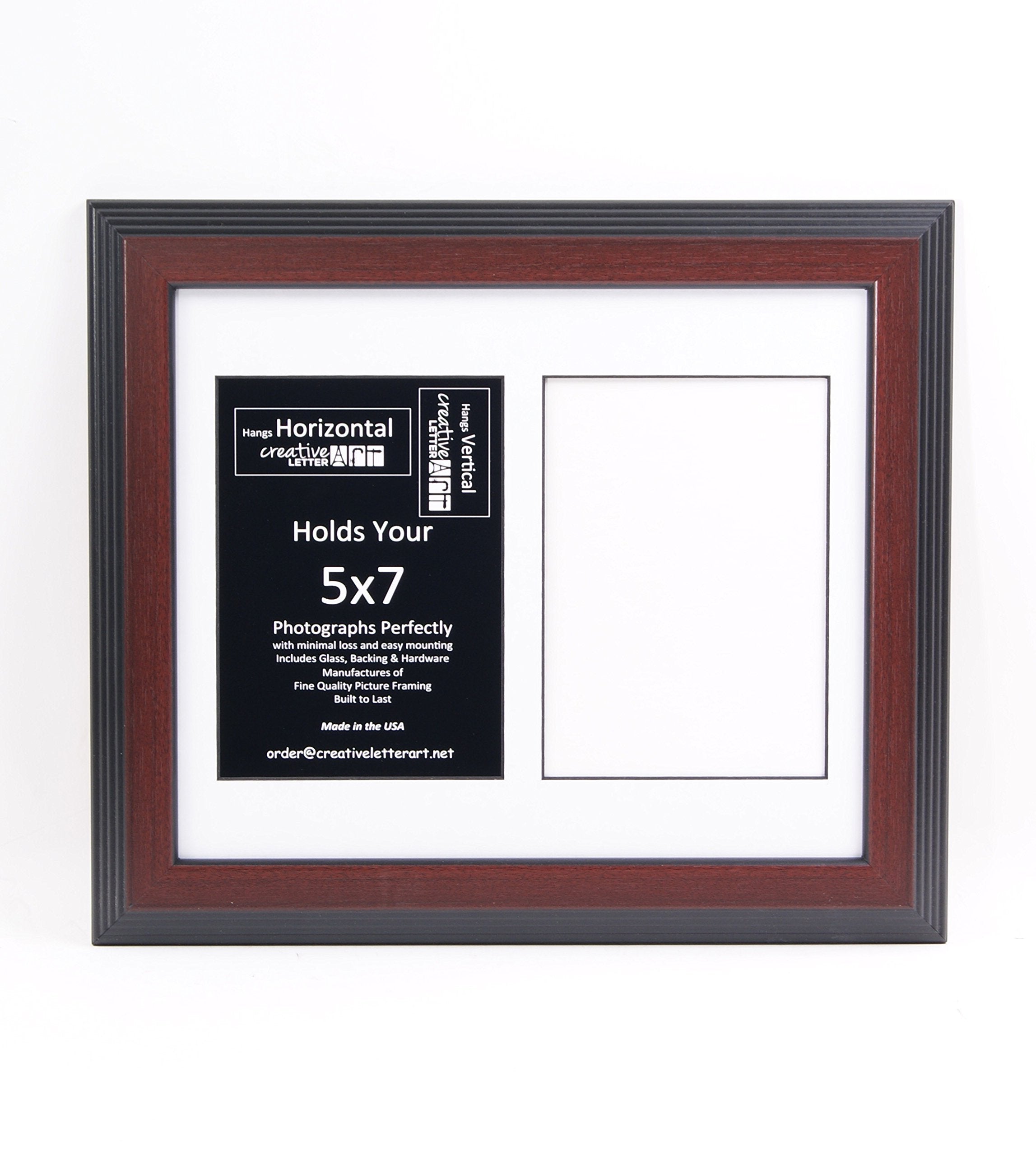 Creative Letter Art 2 Opening Glass Face Mahogany Picture Frame to hold 5 by 7 inch Photographs including 10x12-inch White Mat C