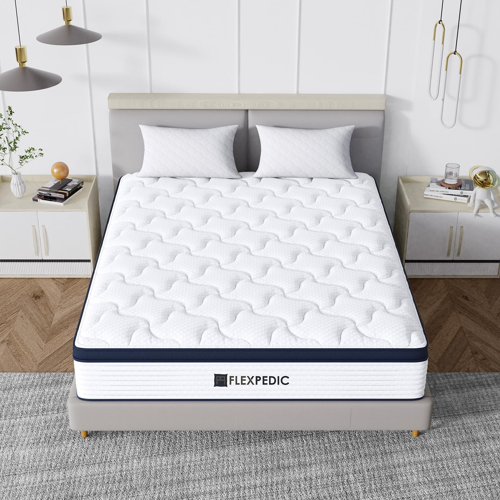 Flexpedic 10'' Full Size Mattress, Memory Foam Hybrid Full Mattress With Space Cotton For Tight Sleep, Medium-Firm Mattress With
