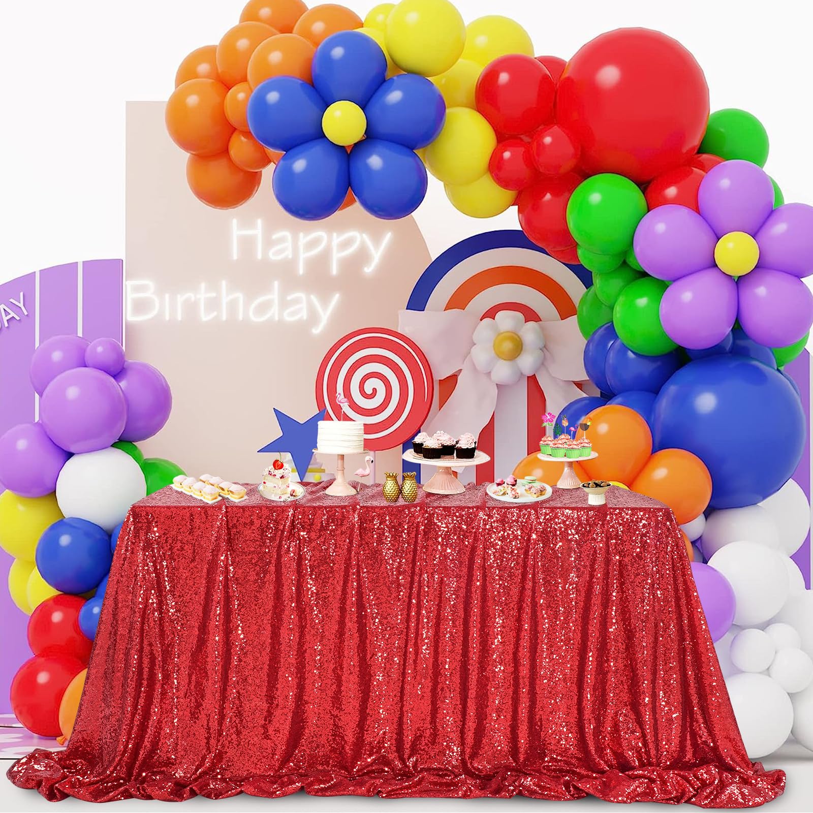 Queendream Sequin Tablecloth 60X102 Inch Red Tablecloth Glitter Table Cloth For Birthday Party Events Christmas Decorations
