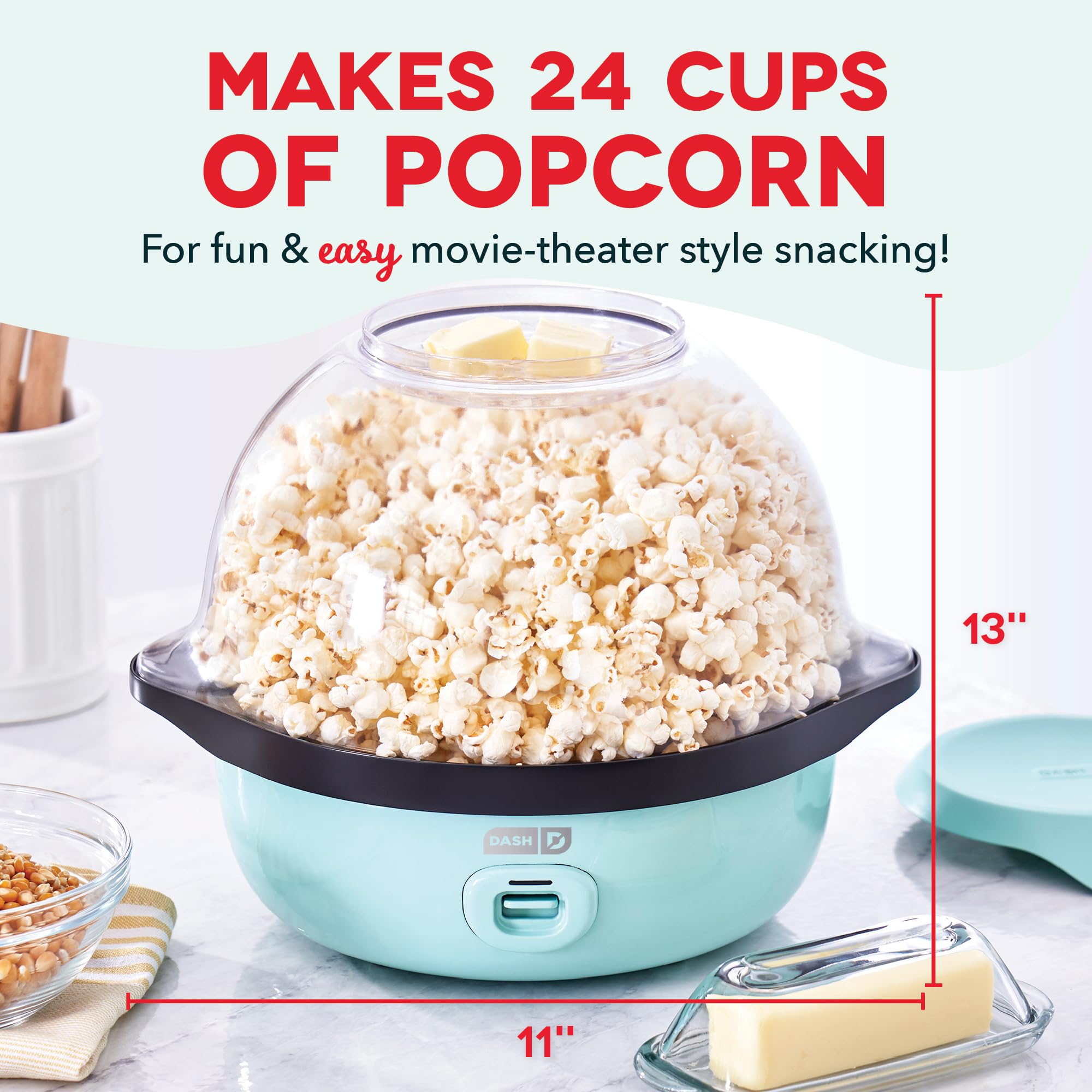 Dash Smartstore Deluxe Stirring Popcorn Maker, Hot Oil Electric Popcorn Machine With Large Lid For Serving Bowl And Convenient S