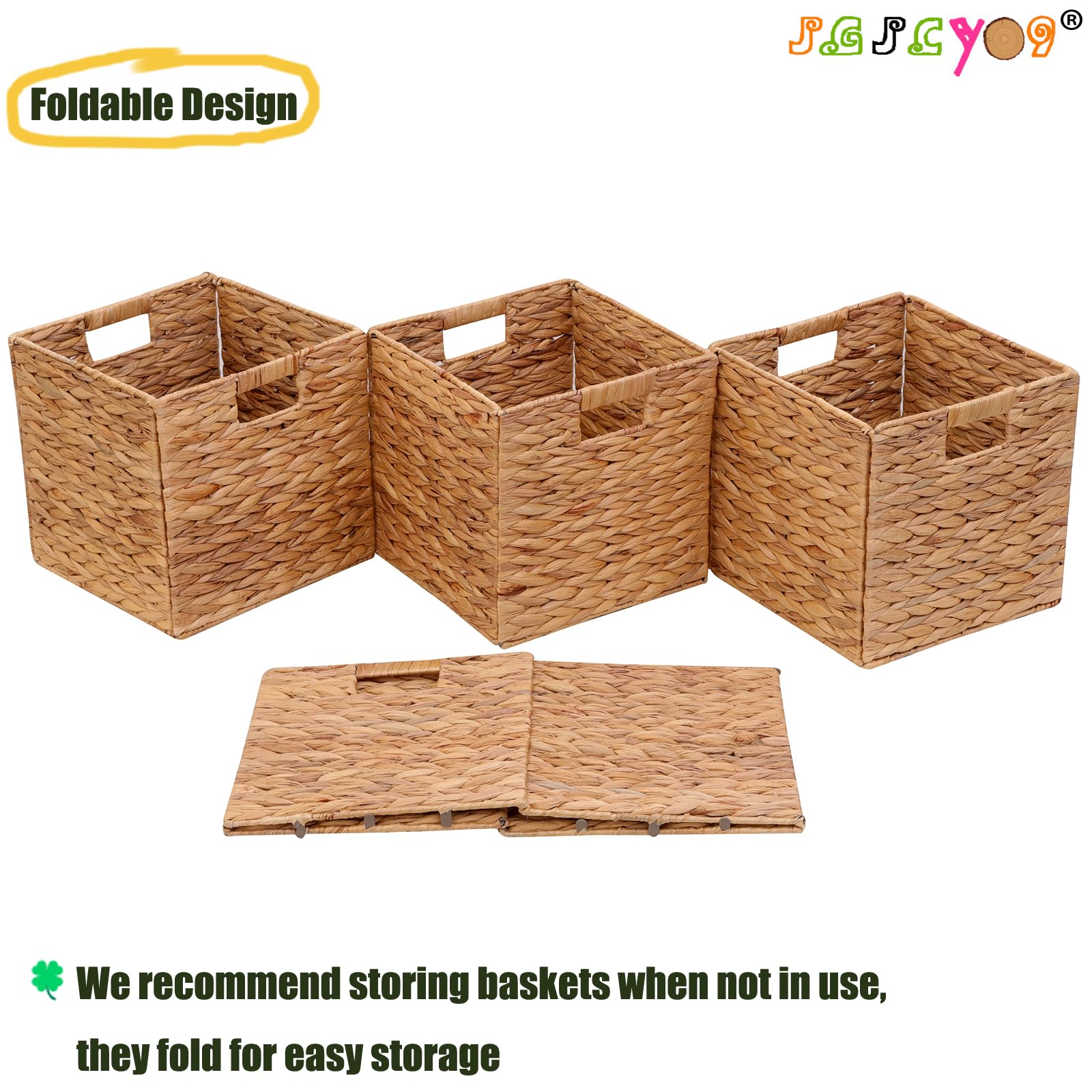 Jgjcyo9 Storage Baskets Wicker Cube Baskets Foldable Handwoven Water Hyacinth Laundry Organizer,Set Of 4 Pcs Baskets-11X11X11Inc