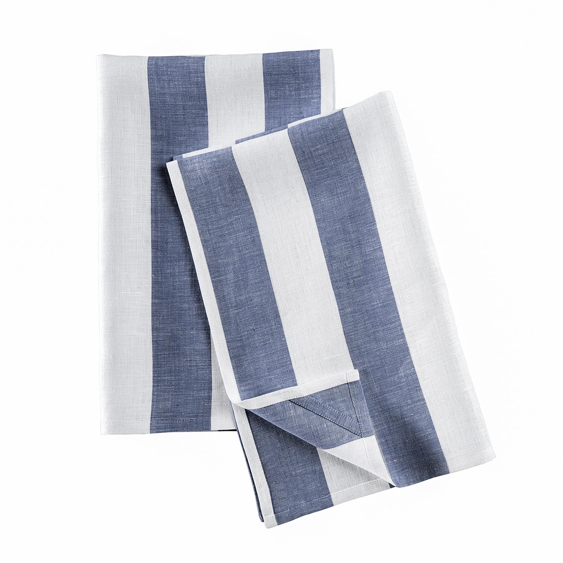 Solino Home Linen Kitchen Towels Set Of 2 - Navy And White 17 X 26 Inch - 100% Pure Linen Cabana Stripe Kitchen/Tea Towels - Mac