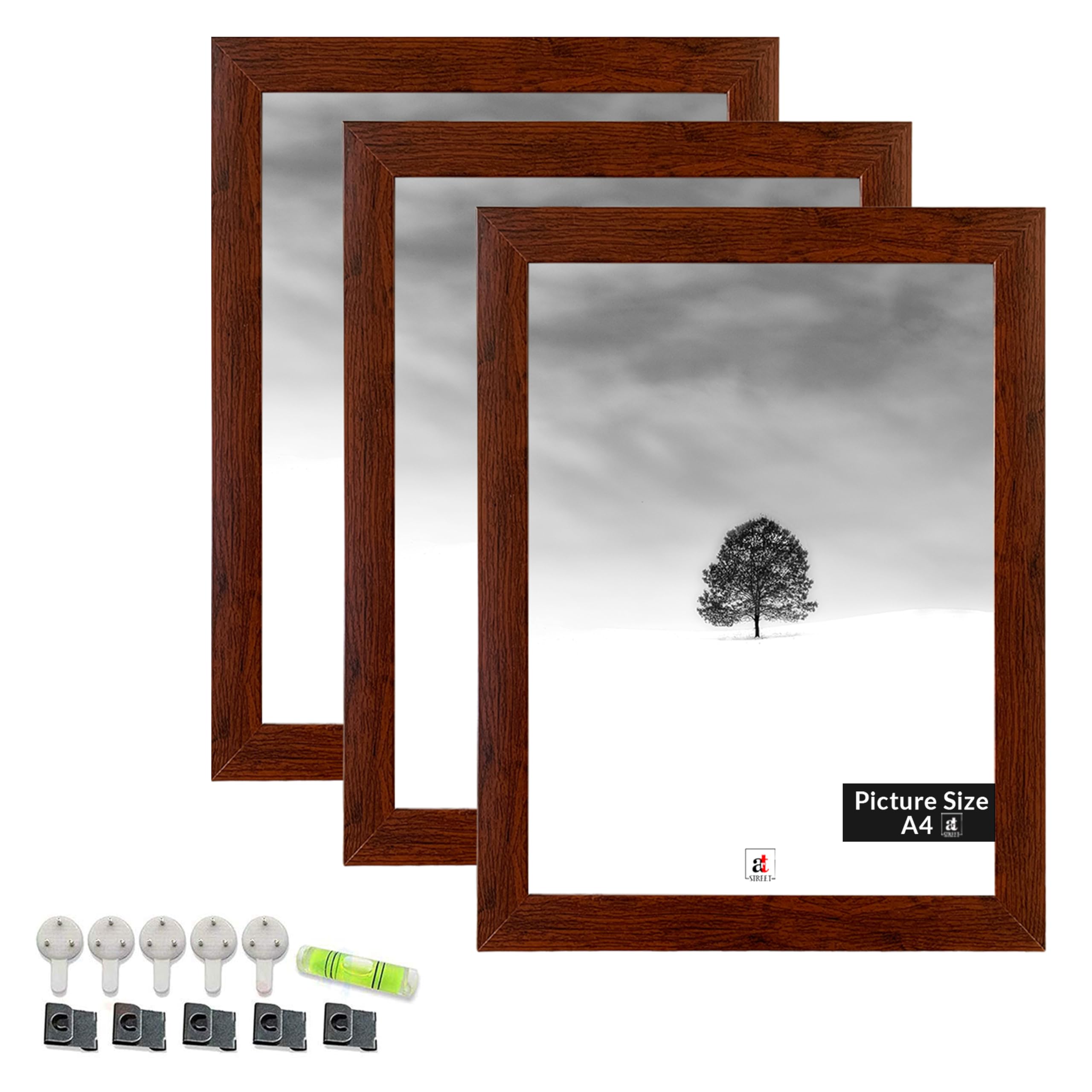 Art Street A4 Size Certificate, Document Photo Frames Set Of 3 For Home Decoration, Living Room, Office Wall Decoration (Brown, 