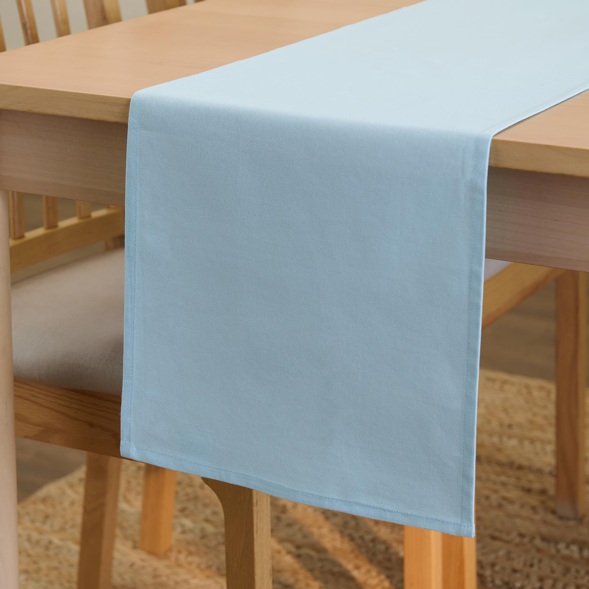 Encasa Homes Table Runner For 6 Seater Dining - Ice Blue - Large 13''X72'', 100% Cotton Plain Dyed Solid Colours Decorative Clot