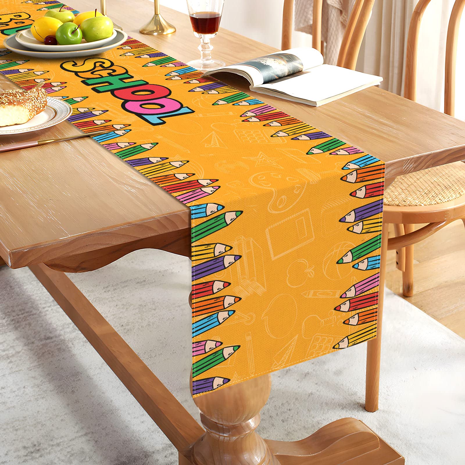 Sunwer Back To School Table Runner Kid Students First Day Of School Welcome Party Indoor Outdoor Table Cover Decoration Home Kit