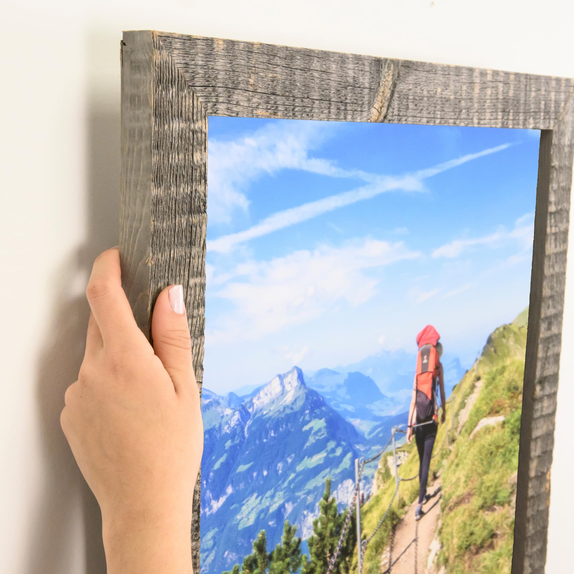 ArtToFrames 14x14 Inch Brown Picture Frame, This 1.63 Inch Custom Wood Poster Frame is Real Reclaimed Barnwood 1.5 Inch - Comes 