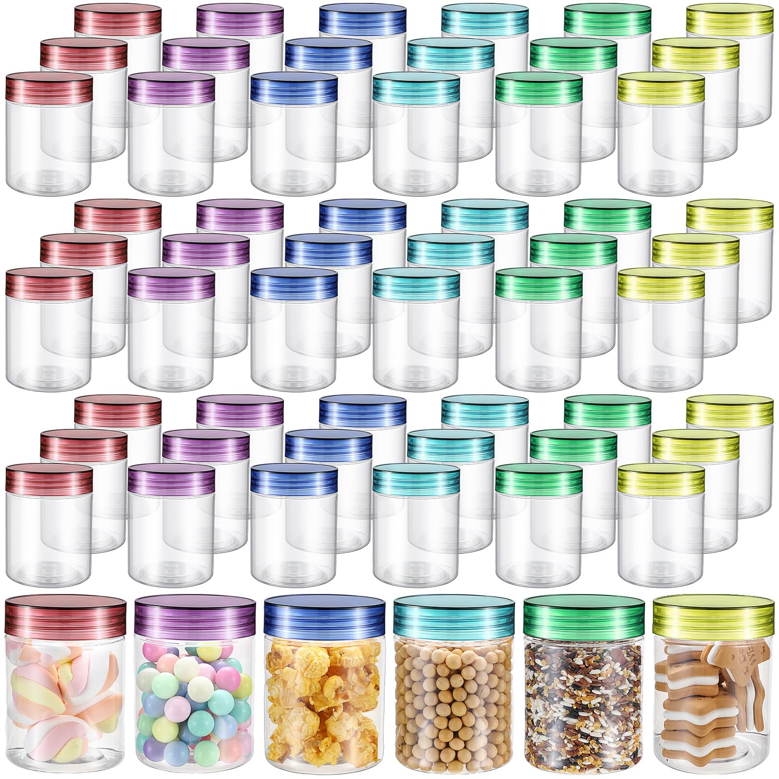 Sliner 60 Pcs 8 Oz Plastic Jars with Lids Clear Round,Colorful