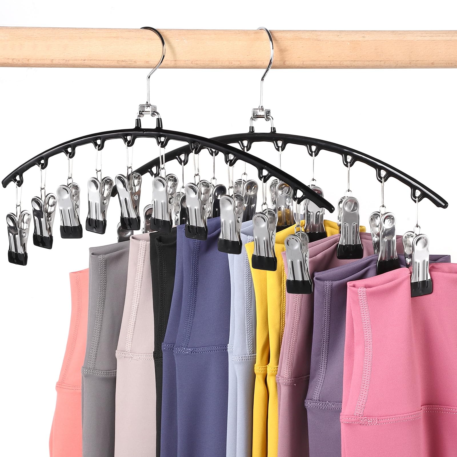 Legging Organizer For Closet, 2 Pack Metal Yoga Pants Hangers W/10 Clips Holds 20 Leggings/Hats/Jeans/Skirts Space Saving Closet