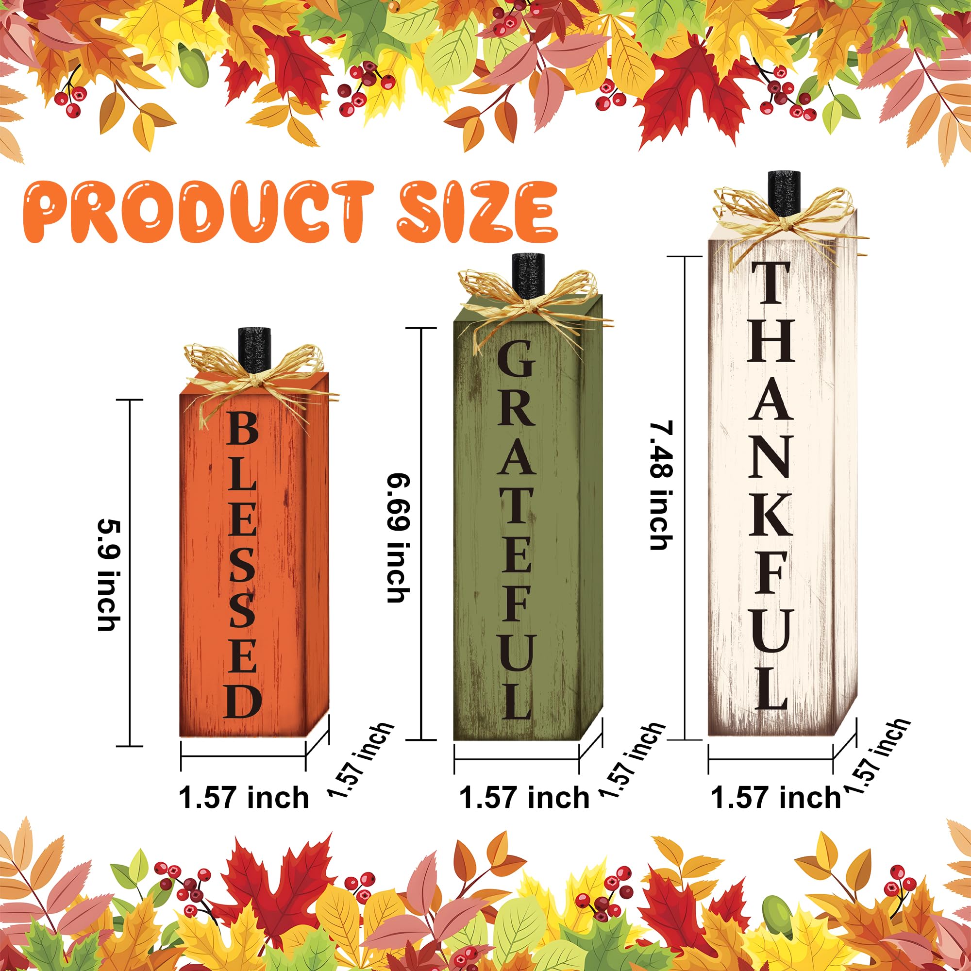 Thankful Blessed Grateful Tabletop Signs Thanksgiving Wooden Block Signs Vintage Fall Tiered Tray Decor Farmhouse Wood Centerpie