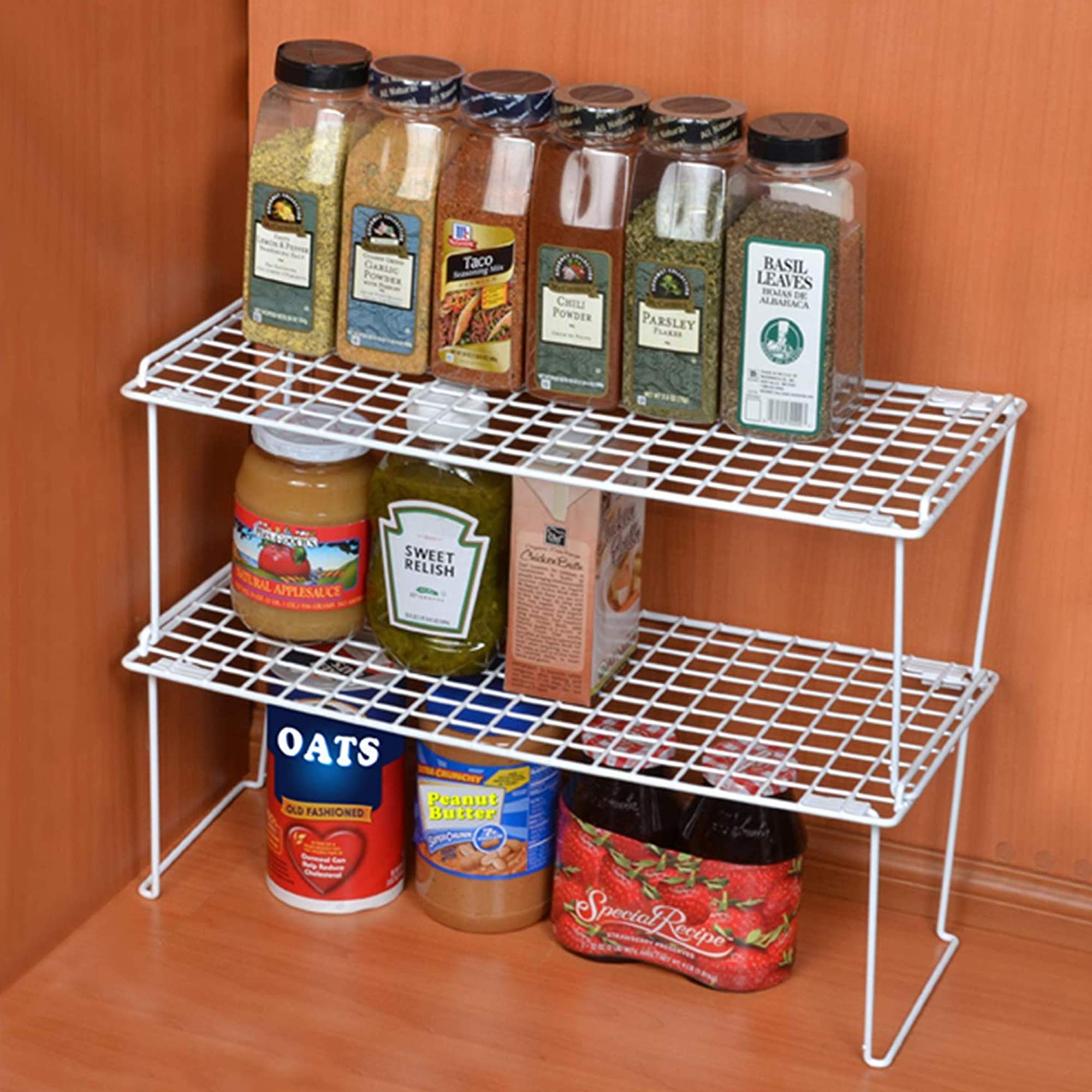 Smart Design Stacking Cabinet Shelf Rack - Set Of 6 - Extra Large 22 X 10 Inch - Steel Metal Wire - Cupboard, Plate, Dish, Count