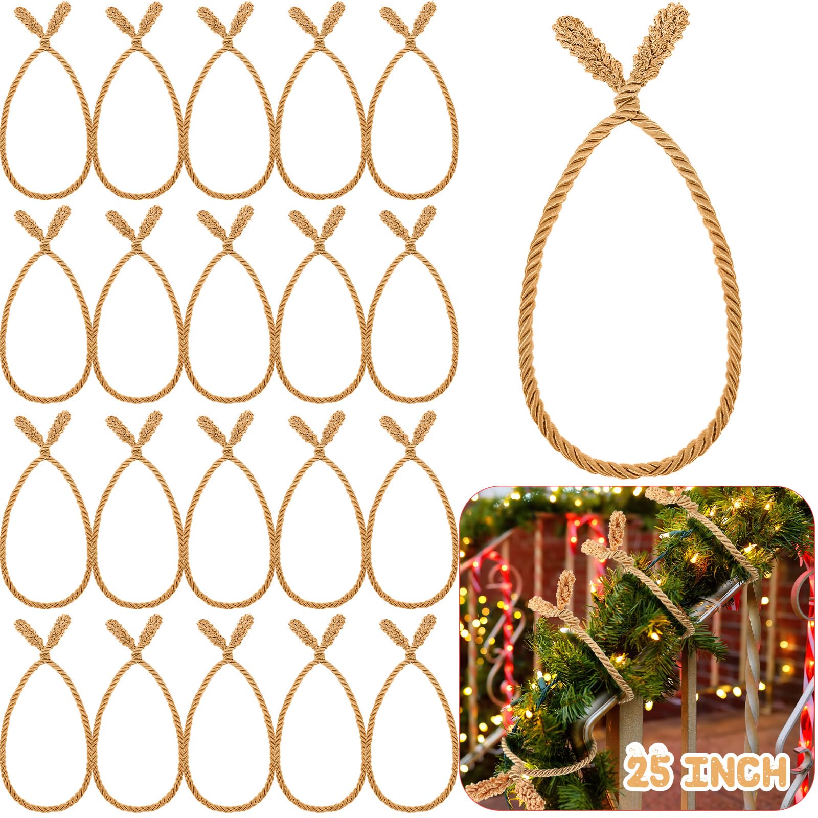 Zhengmy 20 Pcs 25 Inch Extra Long Christmas Garland Ties Christmas Decorative Twist Ties for Banister Reusable Flexible Twist fo