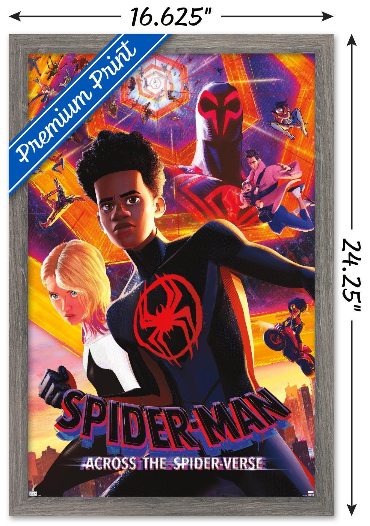 Trends International Marvel Spider-Man: Across The Spider-Verse - Group One Sheet Wall Poster, 14.72'' X 22.37'', Barnwood Frame