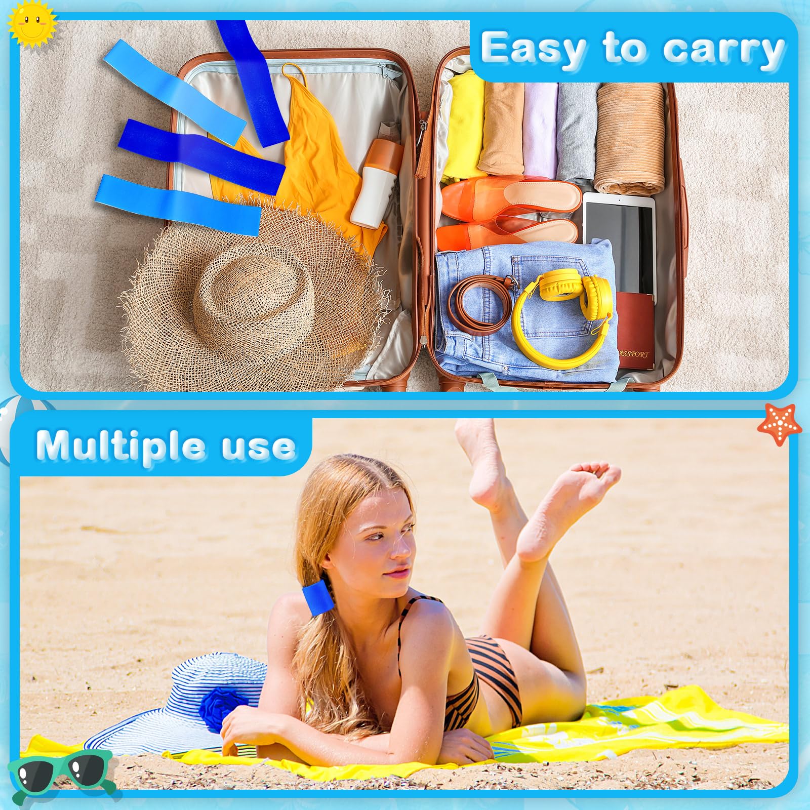 Boao 4 Pack Towel Bands For Beach Chairs Cruise Towel Clips For Lounge Beach Pool Chairs Towel Strap Holder Elastic Windproof Be