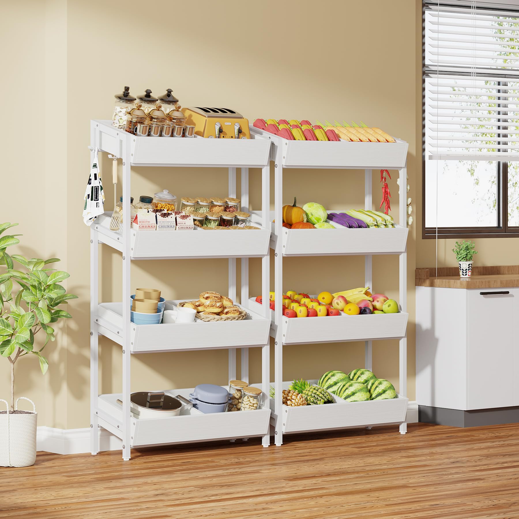Tribesigns Wood Fruit and Vegetable Basket Stand Rack for Kitchen, Office, Store, Supremarket, 4-Tier Retail Display Stand, Wood