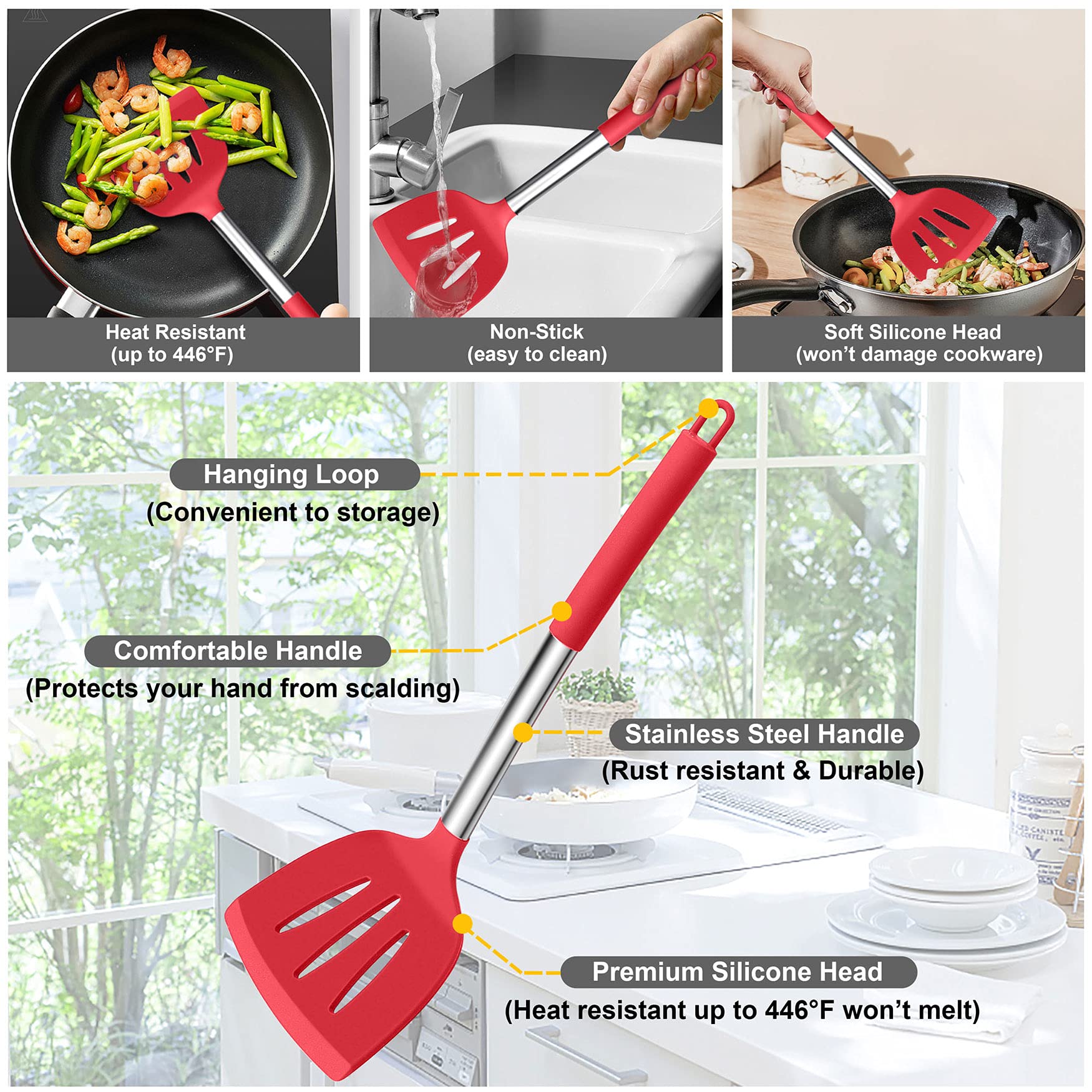 Lianyu Kitchen Cooking Utensils Set, 35-Piece Silicone Cooking Utensils Spatula Set With Holder, Non-Stick Heat Resistant Cookwa