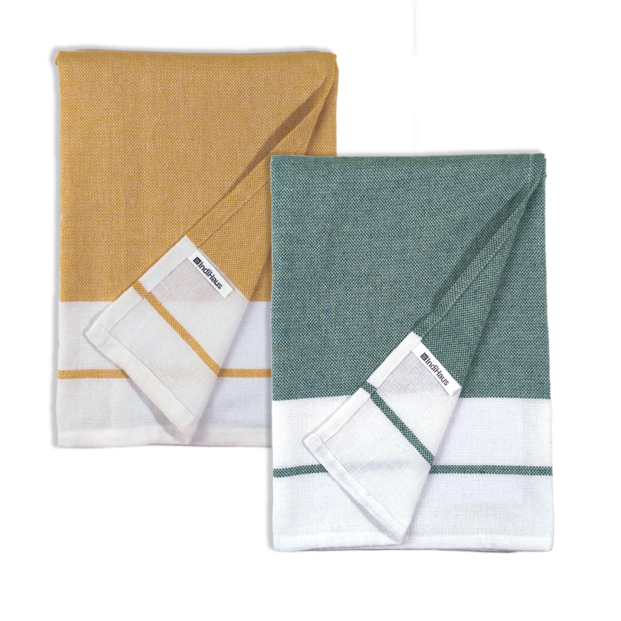 Indihaus - Cotton Towels For Bath (140 X 70Cm)| Absorbent | Large Size | Quick Dry Gym, Travel & Bath Towel (Forest Green & Happ