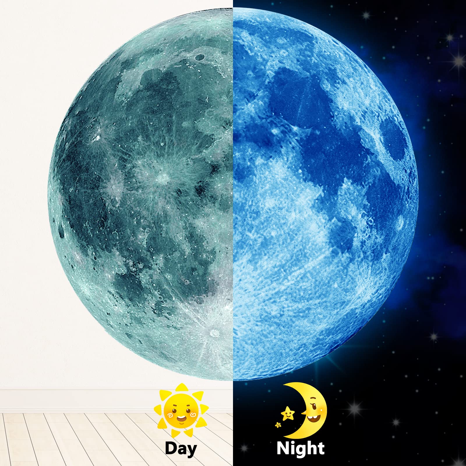 11.8 Inch Glow In The Dark Stickers For Kids, Glow In The Dark Moon Wall Decal, Glow In The Dark Moon Stickers For Ceiling Bedro
