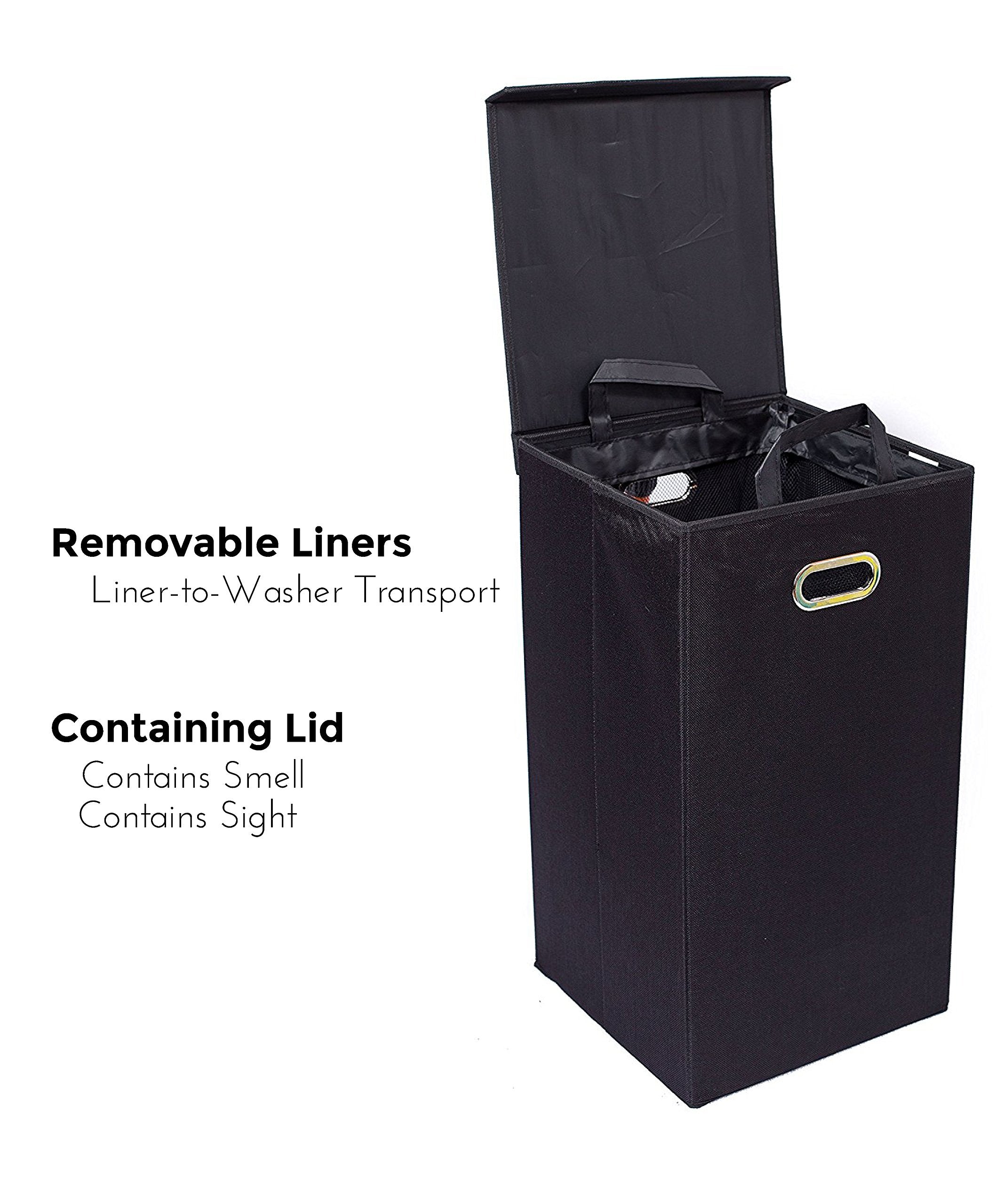 Birdrock Home Single Laundry Hamper With Lid And Removable Liner - Linen - Easily Transport Laundry - Foldable Hamper - Cut Out