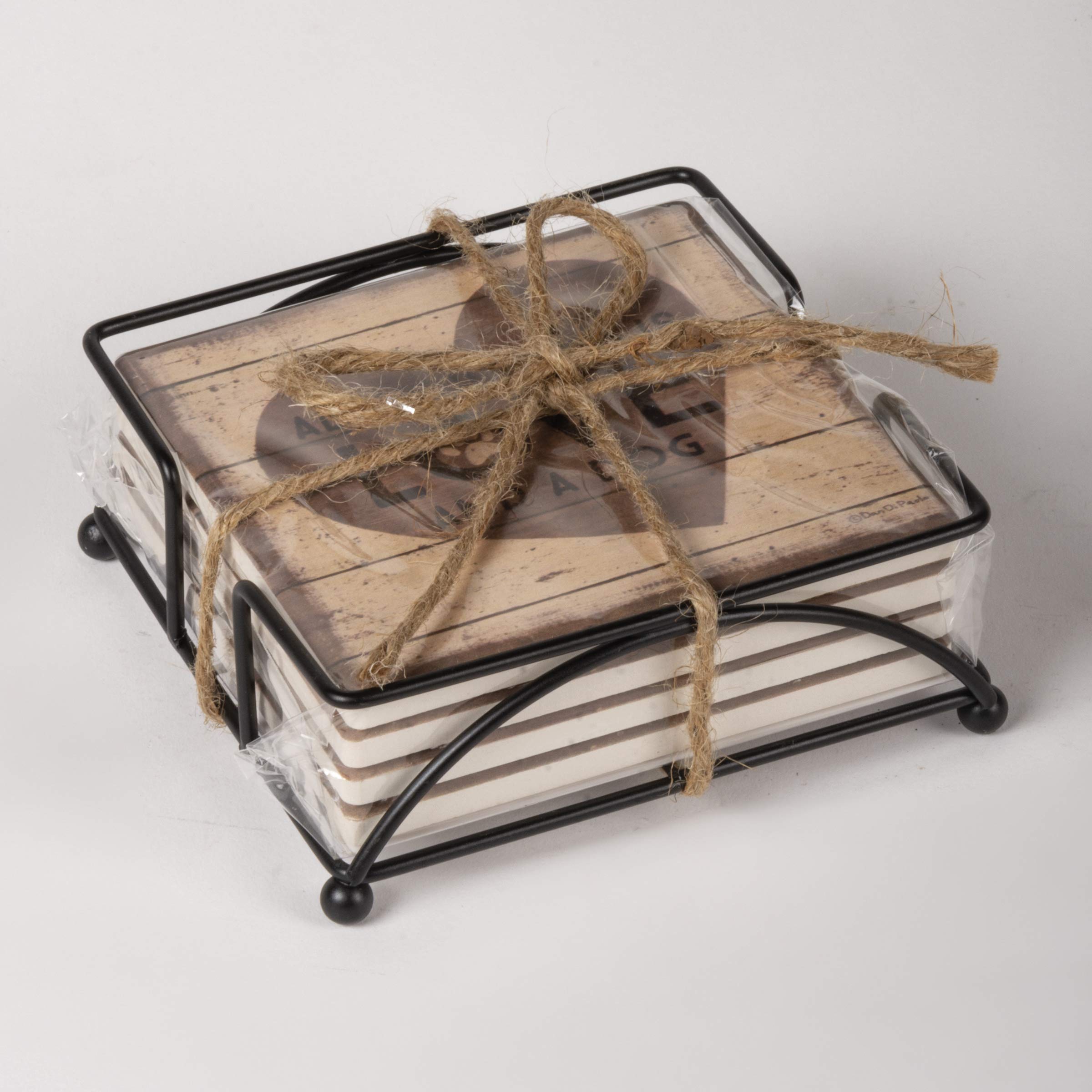Primitives by Kathy Stoneware Coasters, Love and a Dog, Model 39365