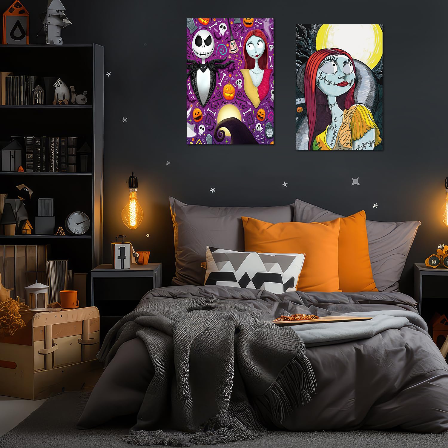 Babymiu Horror Skellington Christmas Skull Wall Poster 8-Pack 11.5 X 16.5 Inch,Cartoon Halloween Merch Party Supplies Unframed V