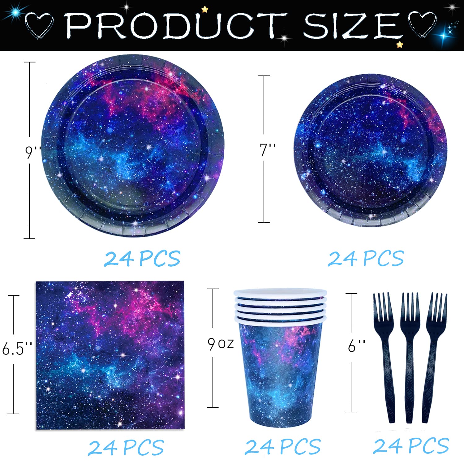 Space Galaxy Party Supplies Tableware Set Outer Space Theme Birthday Party Decoration Starry Night Solar System Planet Plates Napkins Forks Cups for 24 Guests