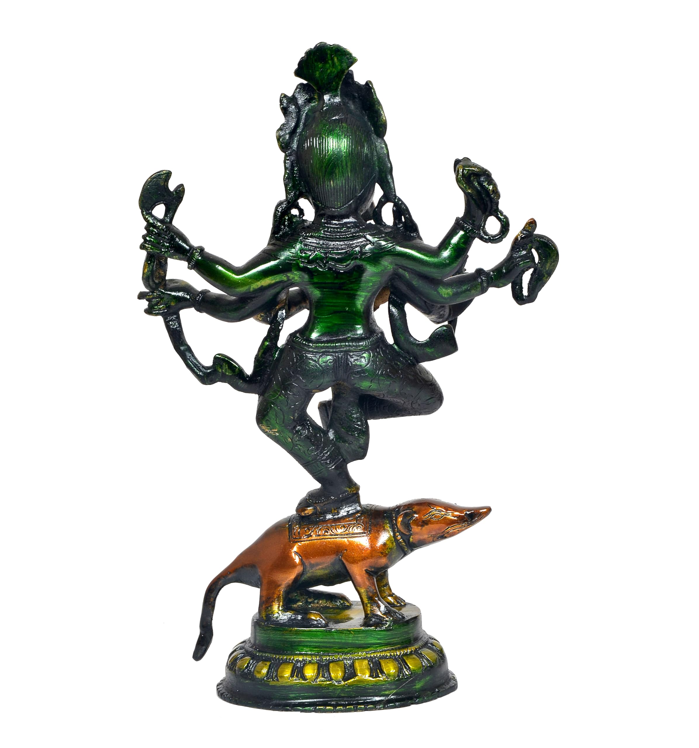 Dattatreya Brass Ganesha Six Hand God Ganesh Dancing On Mushak Idol For Home Decor Pooja Mandir Temple (Height 12 Inch)