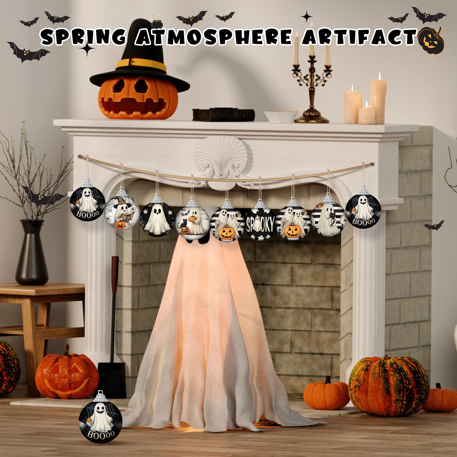 Outus 16 Pcs Halloween Ornaments Tree Decorations Halloween Ball Hanging Decorations Ghost Vintage Decorative Ball Ornaments Set