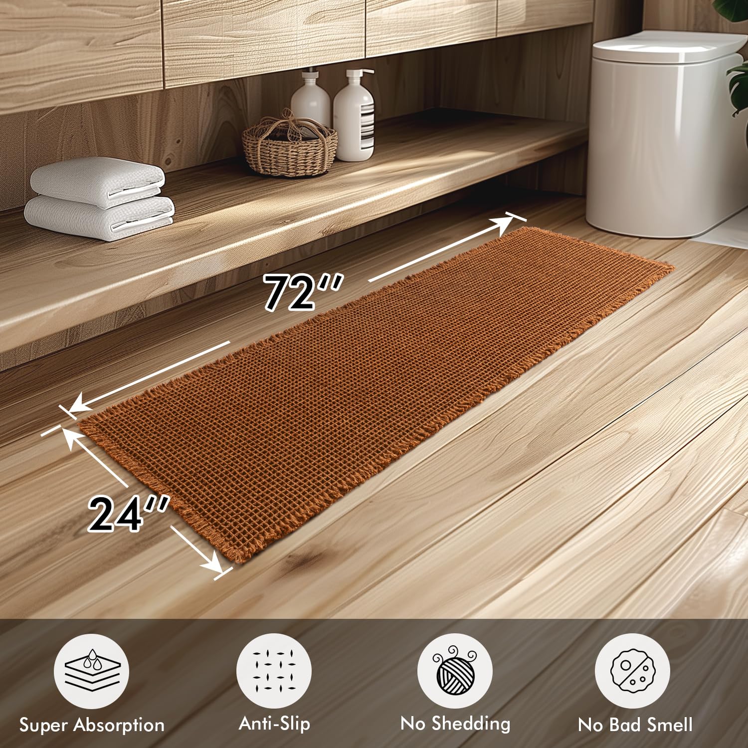 MIULEE Set of 2 Waffle Bathroom Runner Rugs, Fall Boho Bath Rug Non Slip, Super Absorbent Runner Bath Mats, Rubber Backed Shower