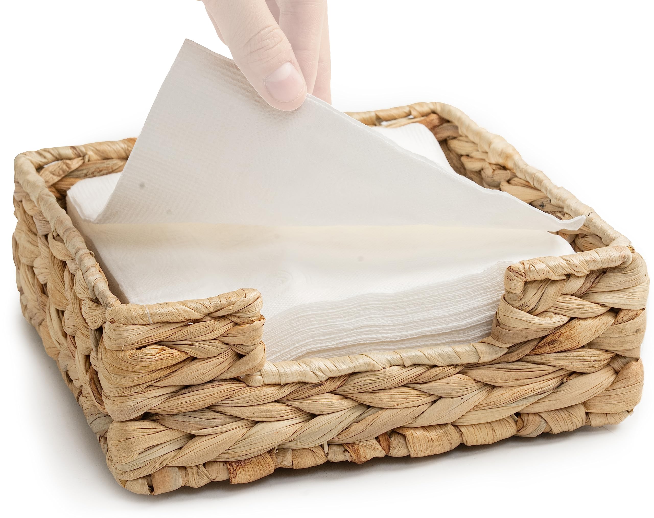 Claynix Rattan Napkin Holders For Table, Napkins Holder For Paper Napkins, Kitchen Luncheon Paper On Boho Dining Countertop - Sq