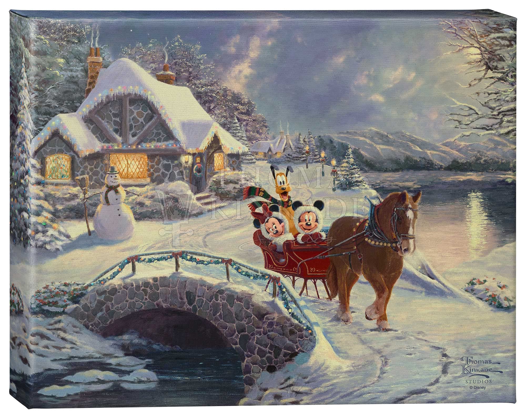 Thomas Kinkade Studios Mickey And Minnie Evening Sleigh Ride 8'' X 10'' Gallery Wrapped Canvas