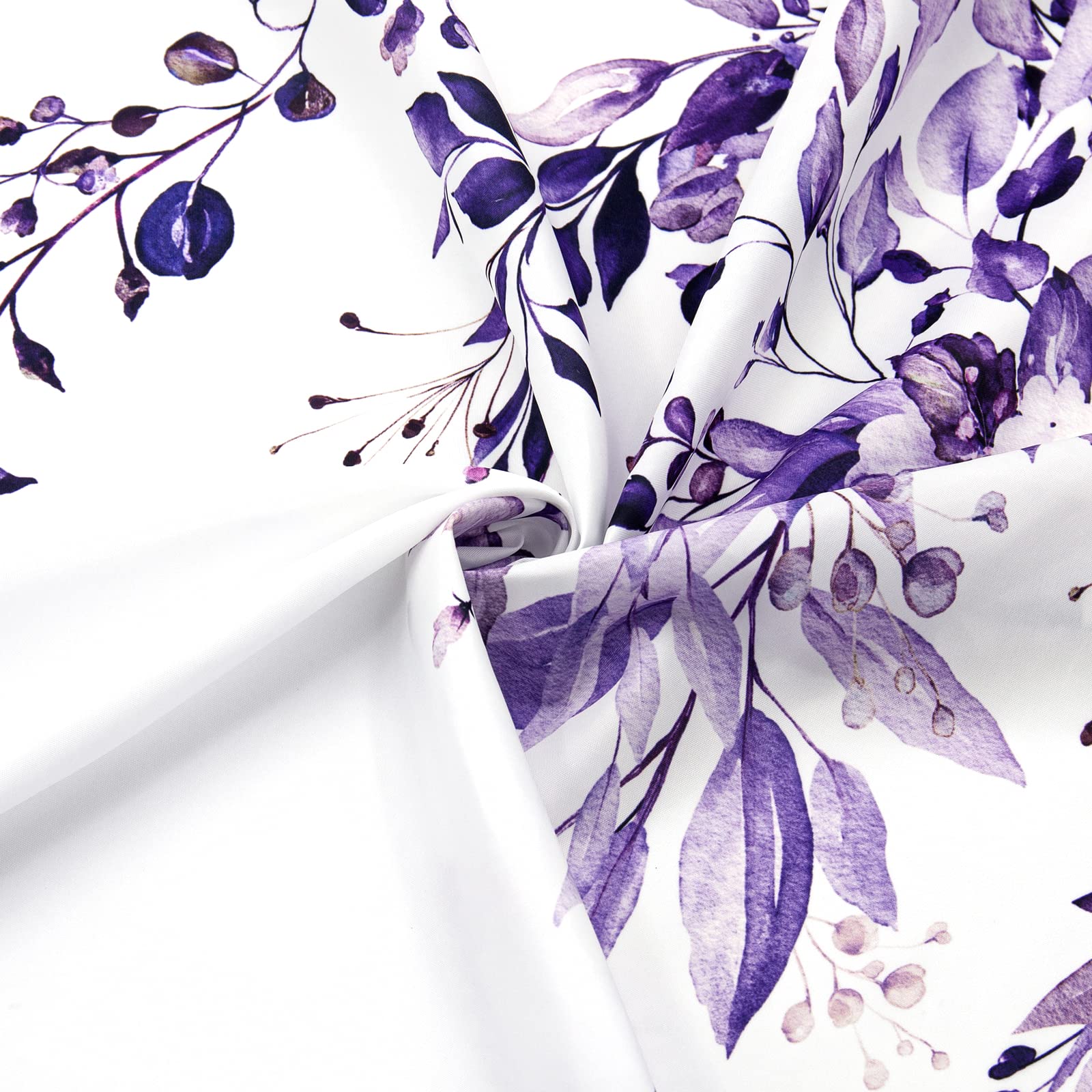 Gibelle Purple Eucalyptus Shower Curtain, Watercolor Plant Leaves With Floral Bathroom Shower Curtain Set With Hooks, 72X72